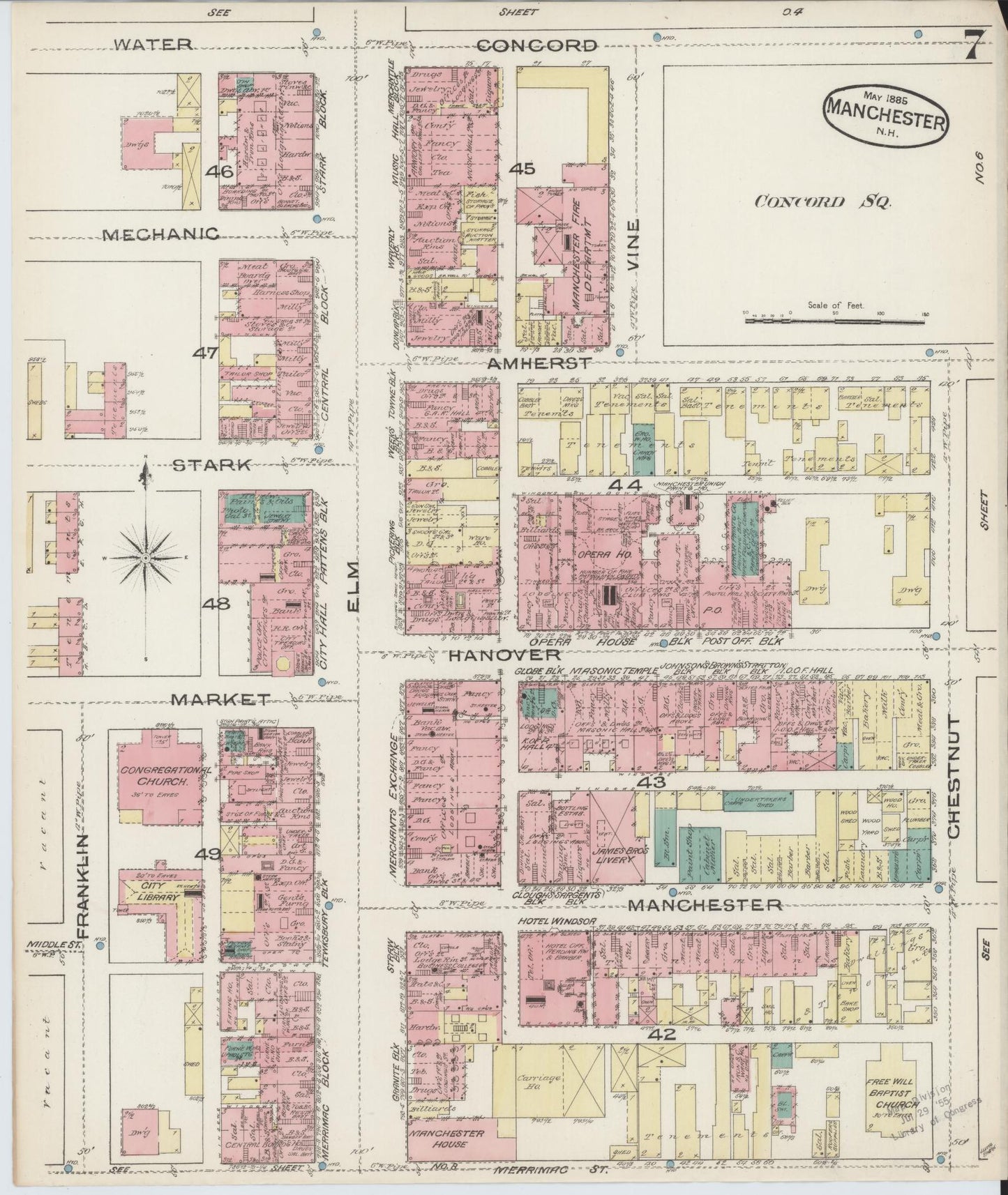 Sanborn Fire Insurance Map from Manchester, Hillsborough County, New Hampshire. (1885), Sheet 7 – Historic Sanborn Fire Insurance Map Print