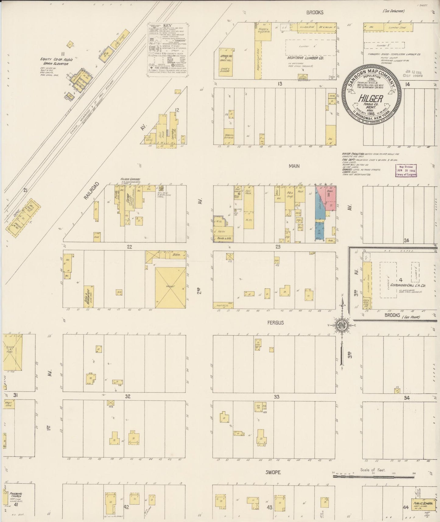 Sanborn Fire Insurance Map from Hilger, Fergus County, Montana (1916), Sheet #0001 - Historic Sanborn Fire Insurance Map Print, vintage old map wall art, antique decor, genealogy gift, Montana Montana map