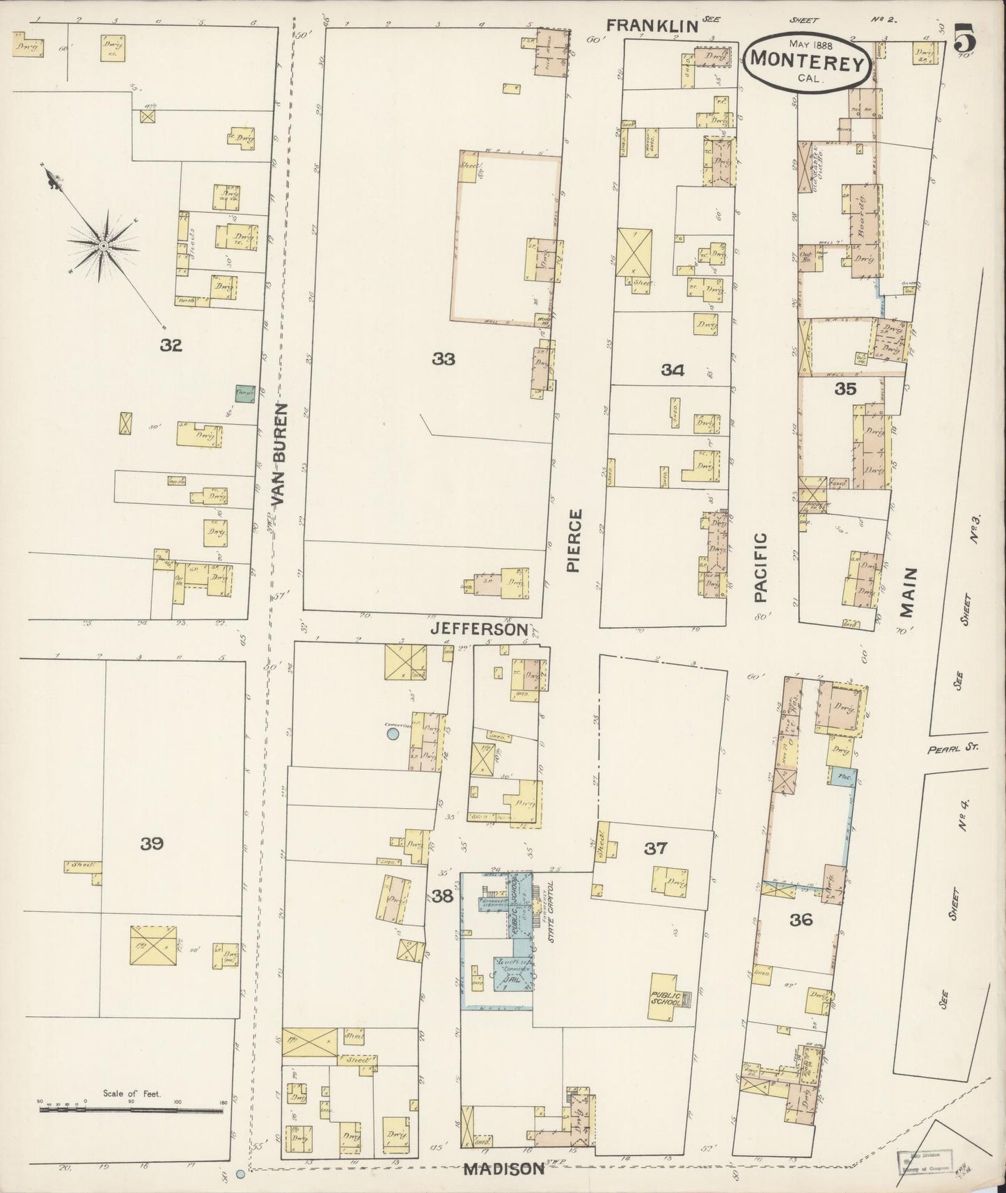 Sanborn Fire Insurance Map from Monterey, Monterey County, California (1888), Sheet #0005 - Complete Map Set gallery image, historic Sanborn map, vintage wall art, California California