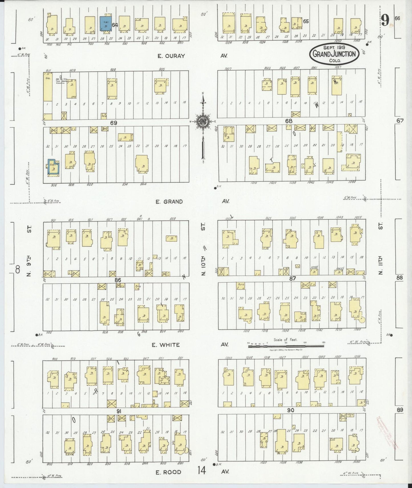 Sanborn Fire Insurance Map from Grand Junction, Mesa County, Colorado (1919), Sheet #0009 - Historic Sanborn Fire Insurance Map Print, vintage old map wall art, antique decor, genealogy gift, Colorado Colorado map