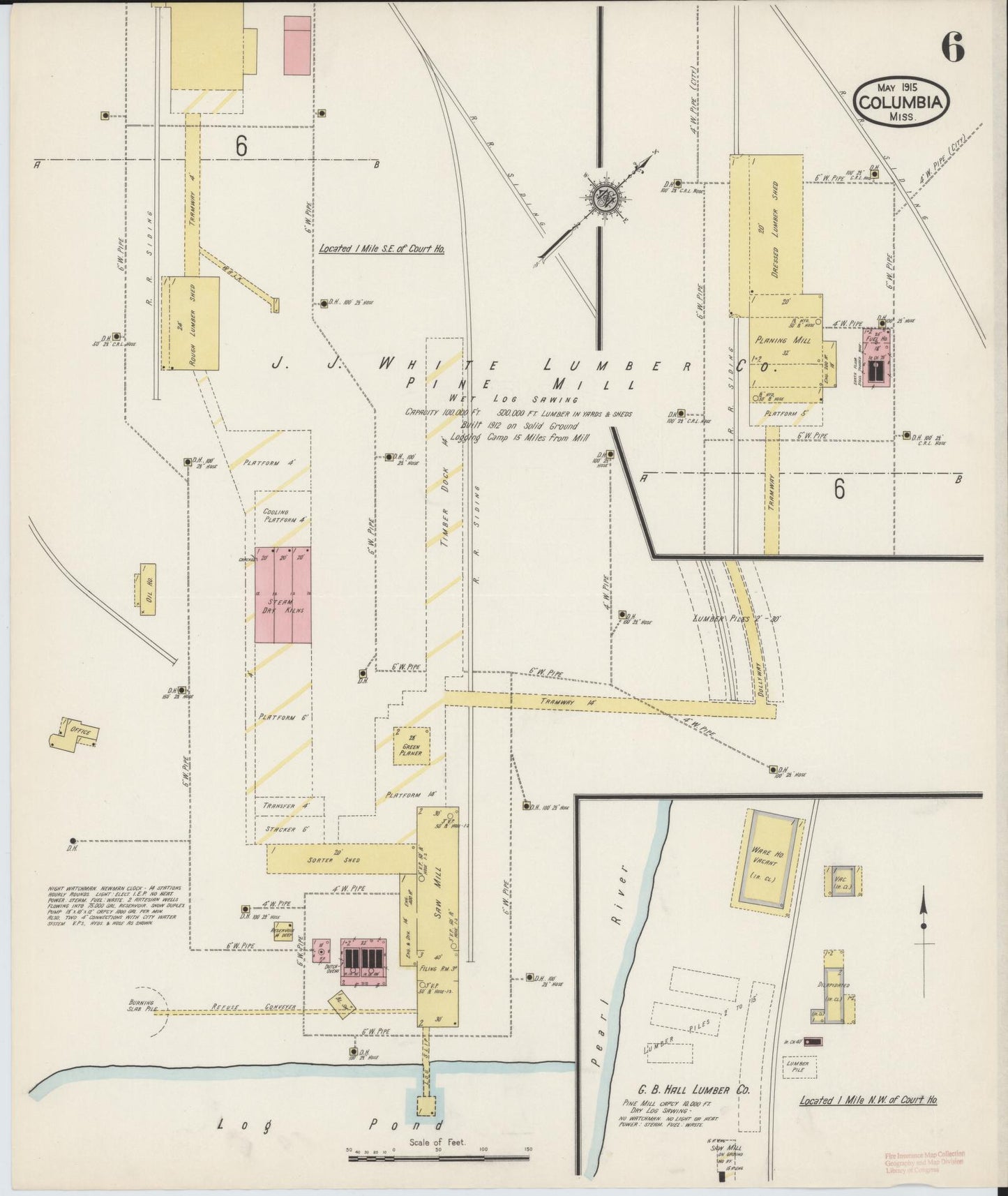 Sanborn Fire Insurance Map from Columbia, Marion County, Mississippi (1915), Sheet #0006 - Complete Map Set gallery image, historic Sanborn map, vintage wall art, Mississippi Mississippi