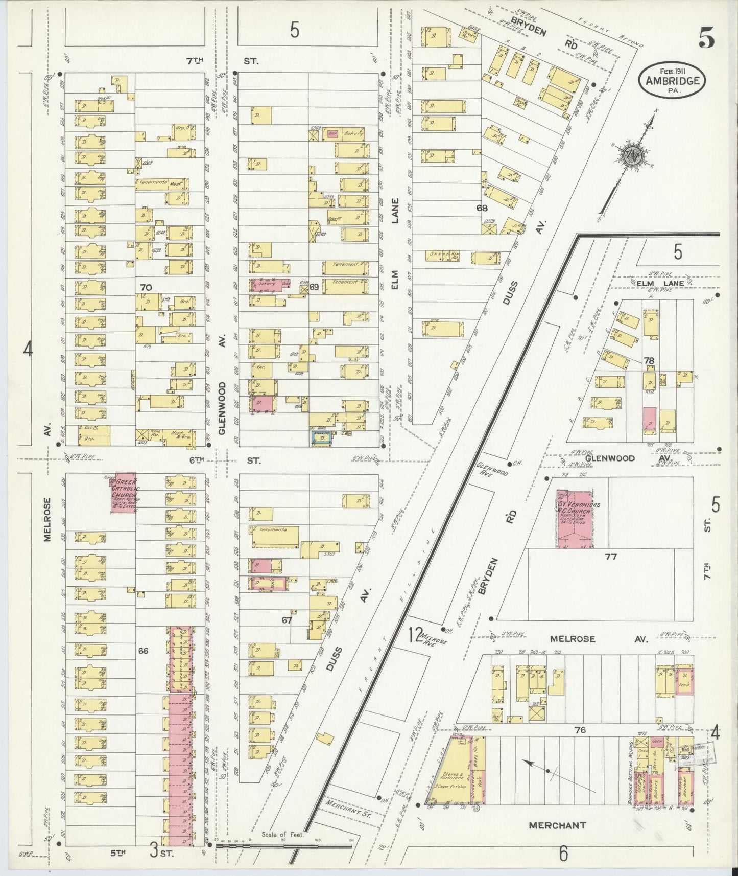 Sanborn Fire Insurance Map from Ambridge, Beaver County, Pennsylvania (1911), Sheet #0005 - Historic Sanborn Fire Insurance Map Print, vintage old map wall art, antique decor, genealogy gift, Pennsylvania Pennsylvania map