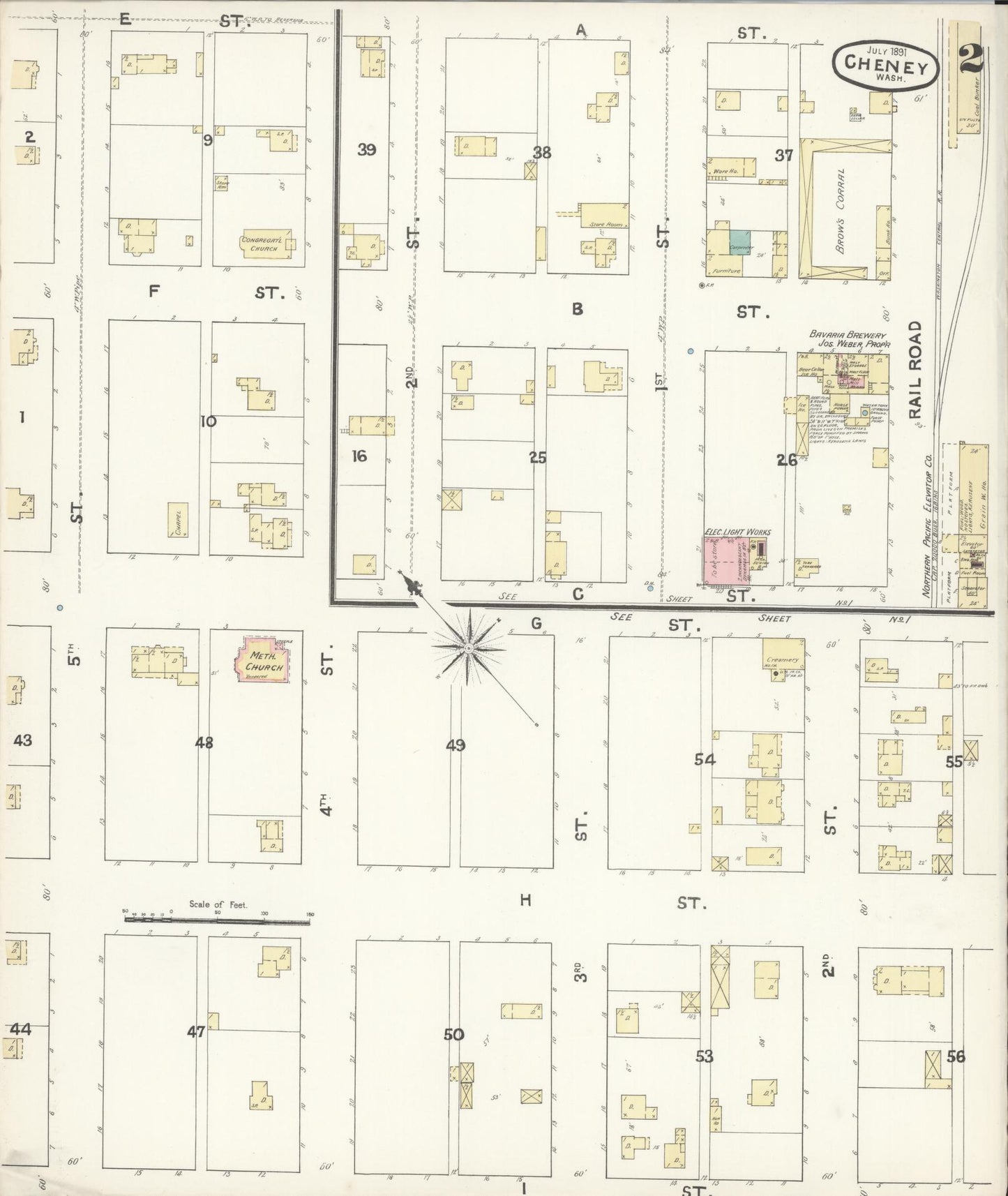 Sanborn Fire Insurance Map from Cheney, Spokane County, Washington (1891), Sheet #0002 - Complete Map Set gallery image, historic Sanborn map, vintage wall art, Washington Washington