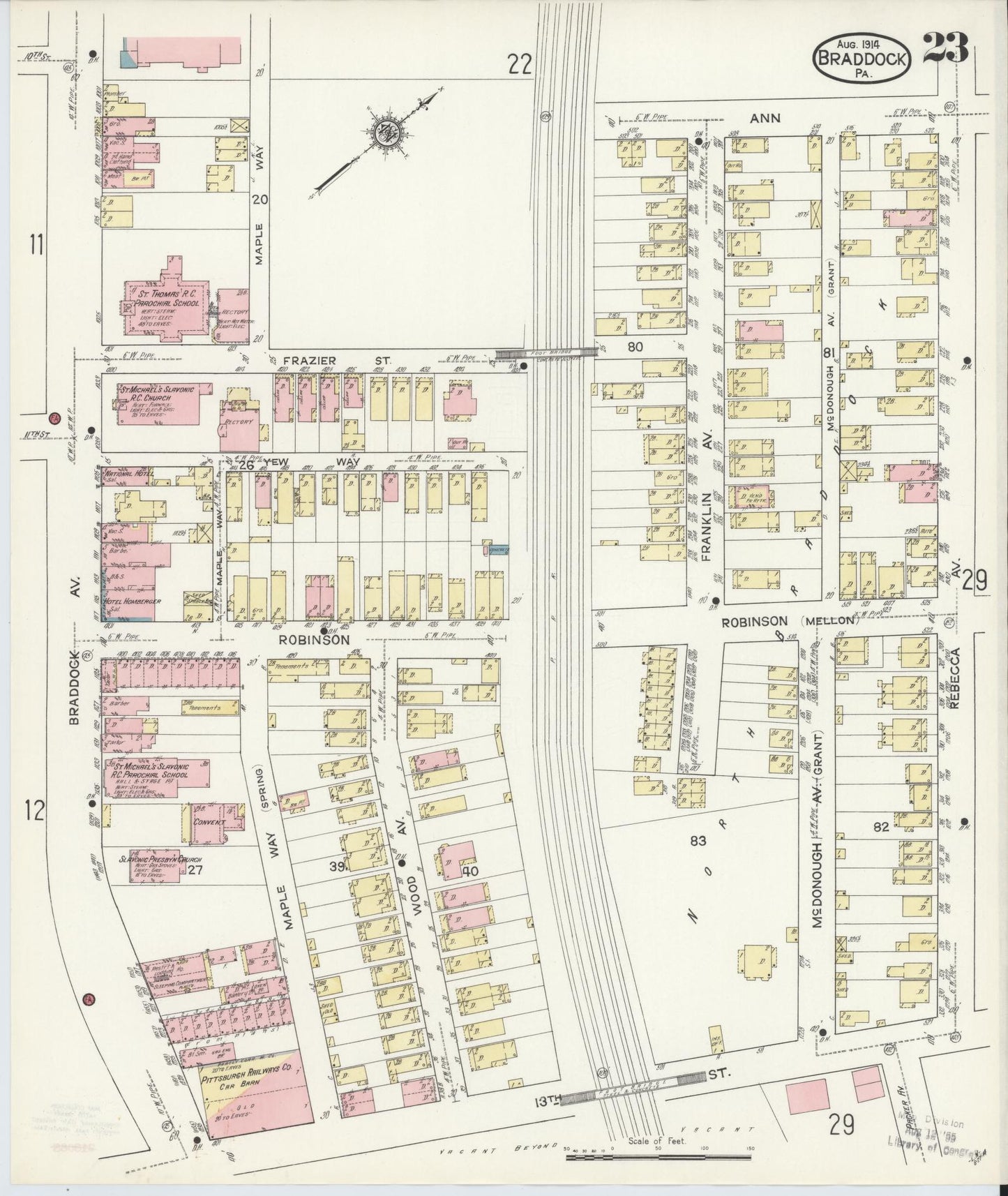Sanborn Fire Insurance Map from Braddock, Allegheny County, Pennsylvania (1914), Sheet #0023 - Historic Sanborn Fire Insurance Map Print, vintage old map wall art, antique decor, genealogy gift, Pennsylvania Pennsylvania map
