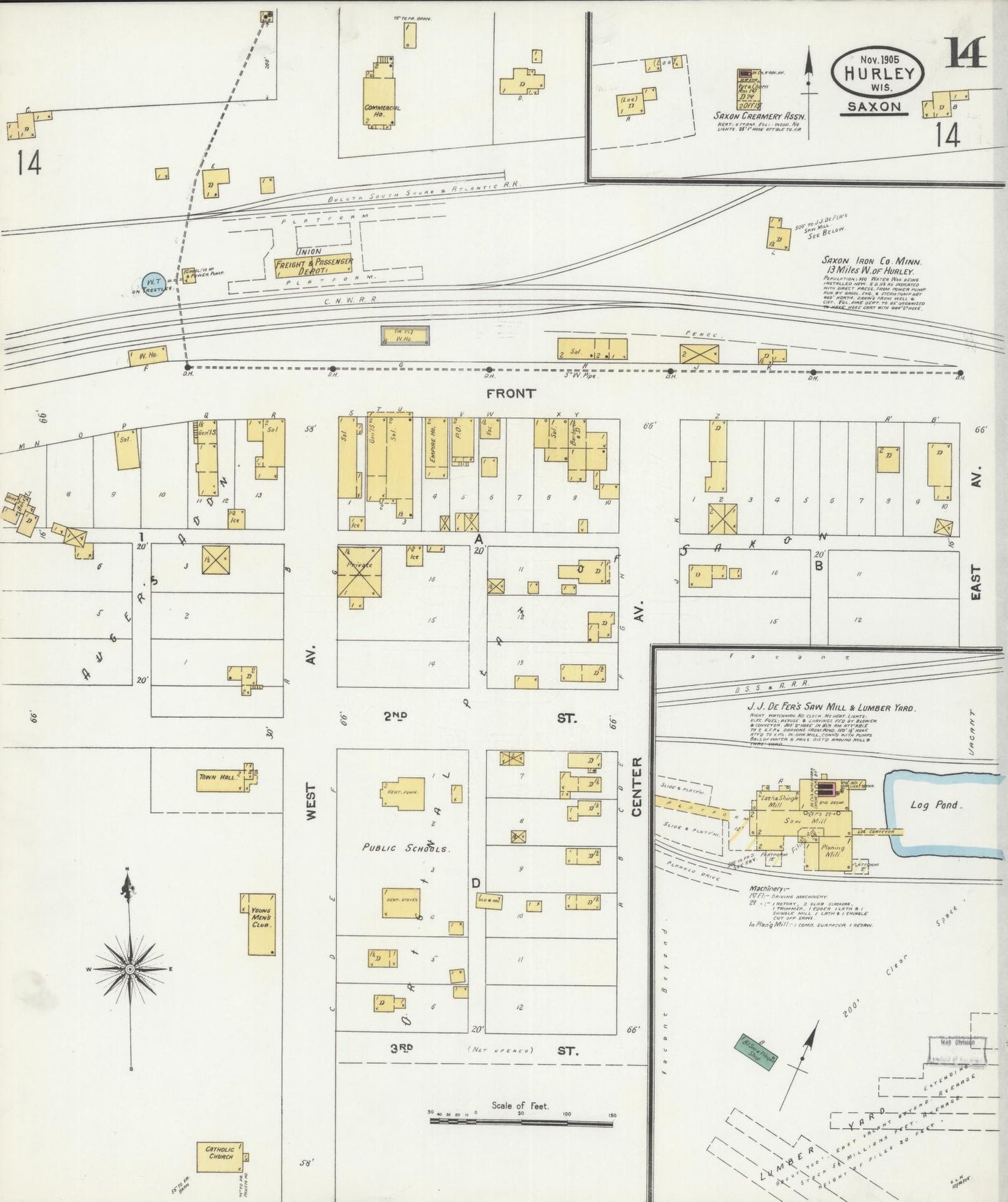Sanborn Fire Insurance Map from Hurley, Iron County, Wisconsin (1905), Sheet #0014 - Complete Map Set gallery image, historic Sanborn map, vintage wall art, Wisconsin Wisconsin