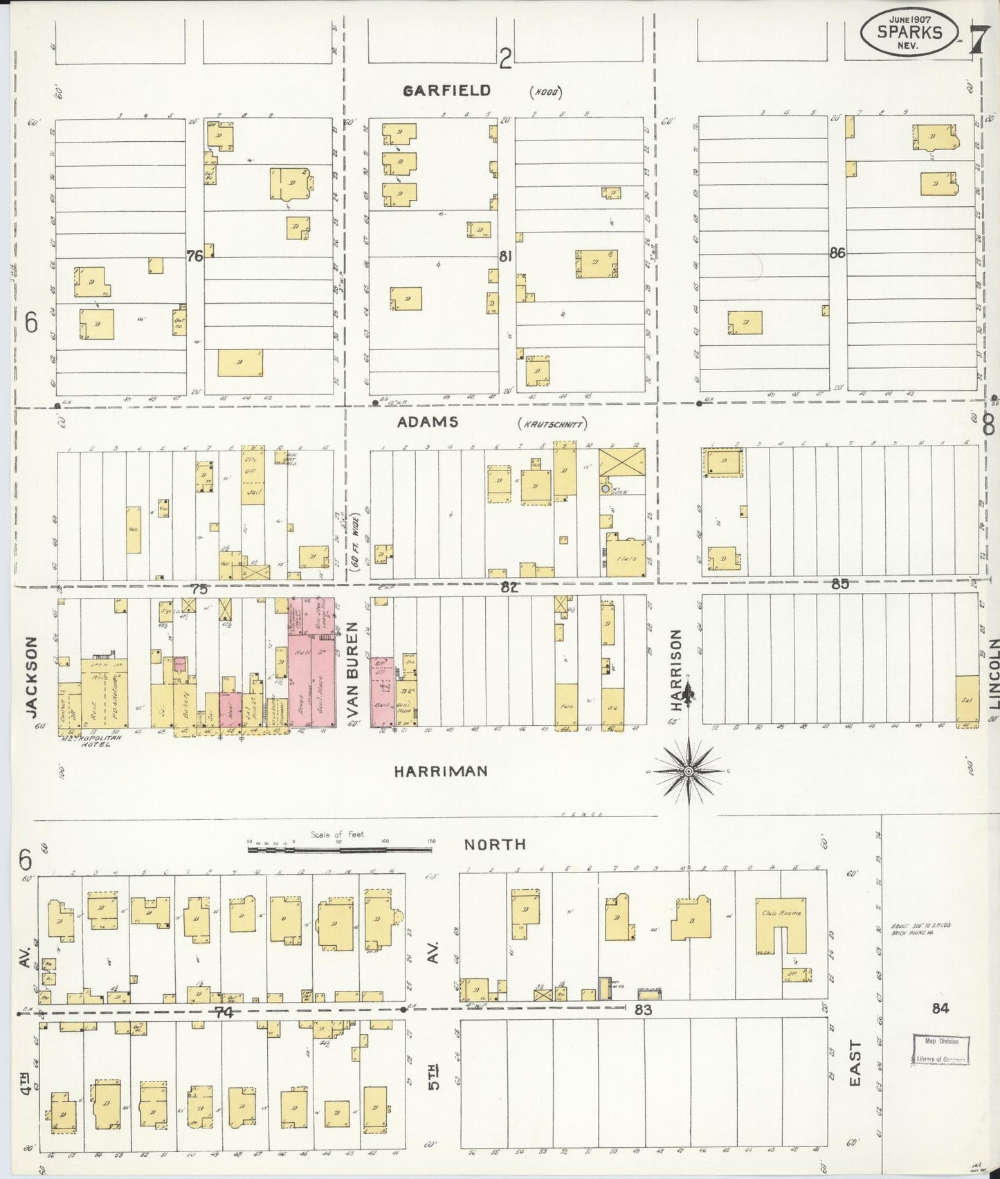Sanborn Fire Insurance Map from Sparks, Washoe County, Nevada (1907), Sheet #0007 - Historic Sanborn Fire Insurance Map Print, vintage old map wall art, antique decor, genealogy gift, Nevada Nevada map