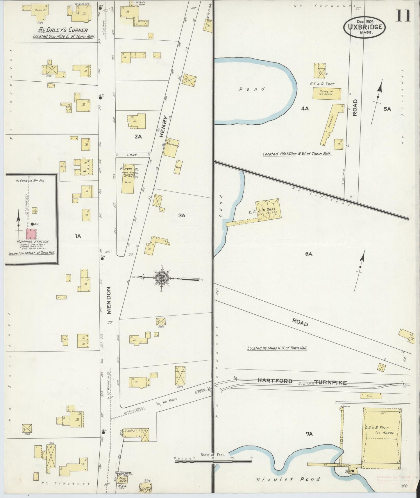 Sanborn Fire Insurance Map from Uxbridge, Worcester County, Massachusetts (1909), Sheet #0011 - Complete Map Set gallery image, historic Sanborn map, vintage wall art, Massachusetts Massachusetts