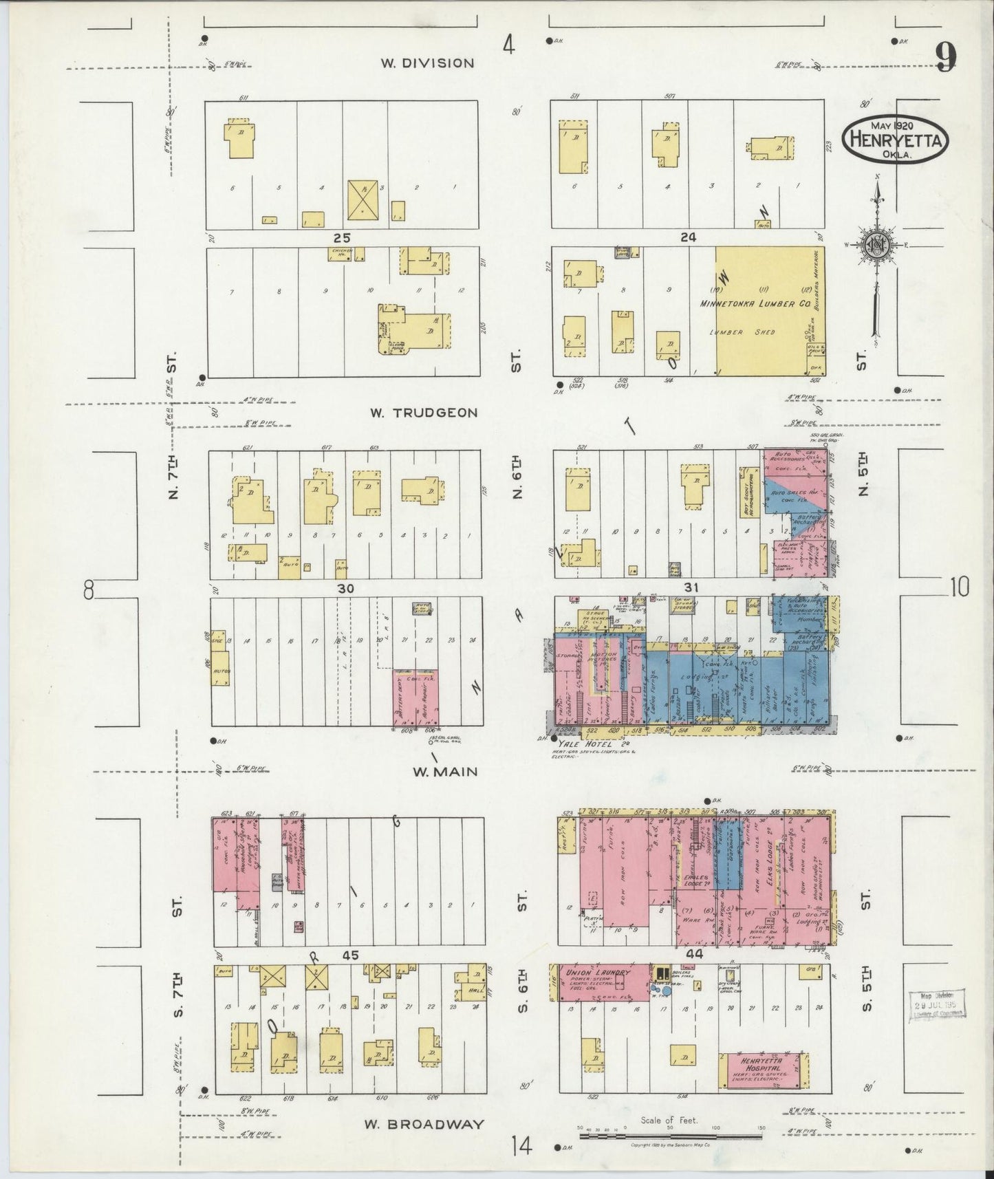 Sanborn Fire Insurance Map from Henryetta, Okmulgee County, Oklahoma (1920), Sheet #0009 - Historic Sanborn Fire Insurance Map Print, vintage old map wall art, antique decor, genealogy gift, Oklahoma Oklahoma map