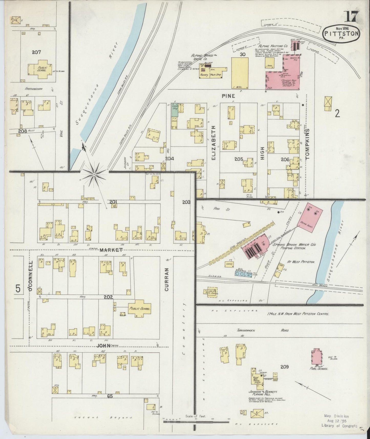 Sanborn Fire Insurance Map from Pittston, Luzerne County, Pennsylvania (1896), Sheet #0017 - Complete Map Set gallery image, historic Sanborn map, vintage wall art, Pennsylvania Pennsylvania