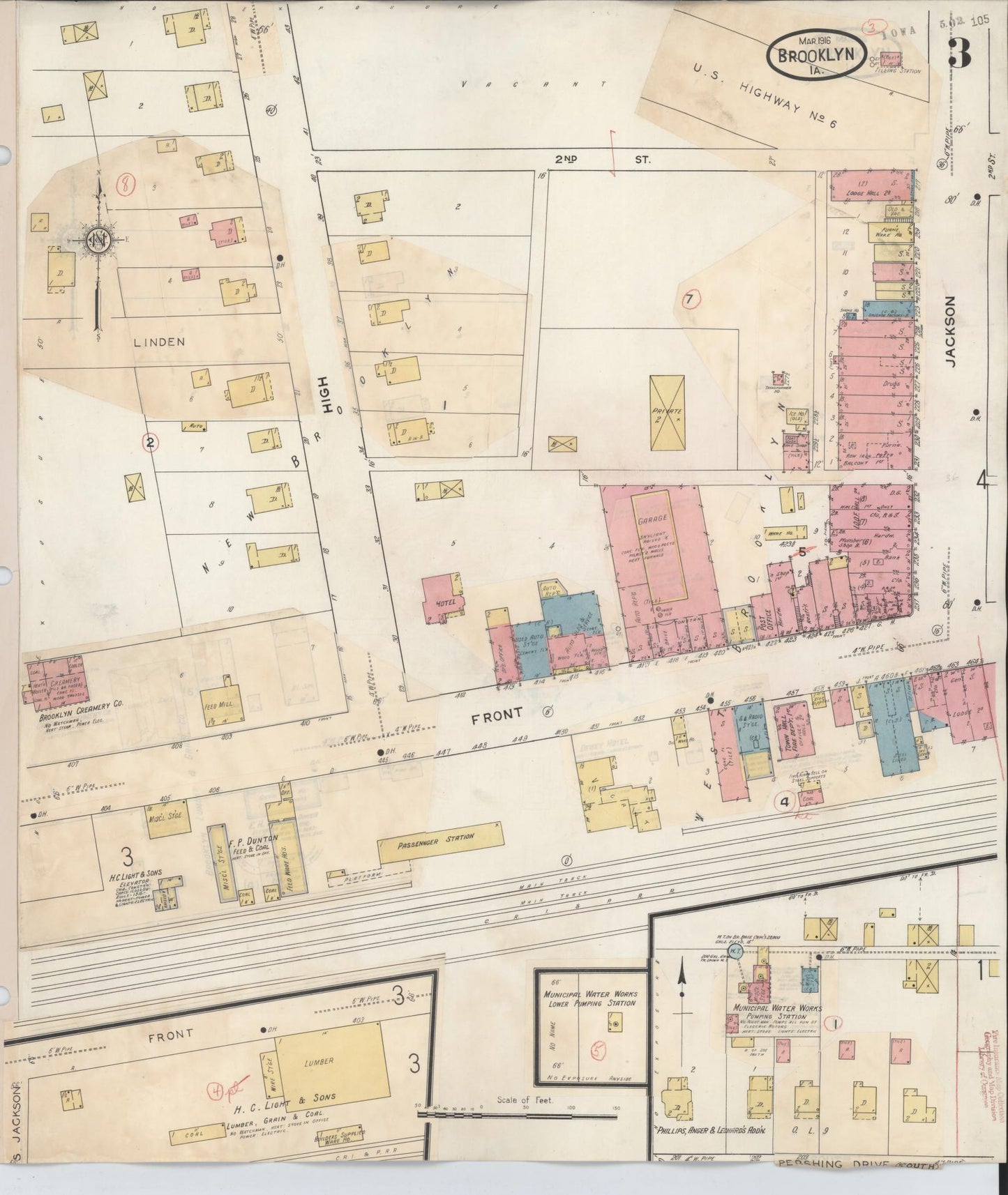 Sanborn Fire Insurance Map from Brooklyn, Poweshiek County, Iowa (1932), Sheet #0003 - Historic Sanborn Fire Insurance Map Print, vintage old map wall art