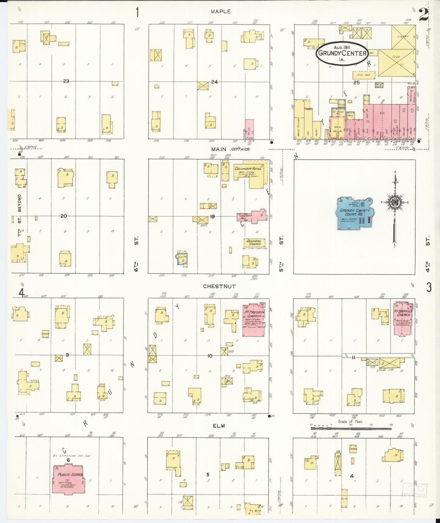 Sanborn Fire Insurance Map from Grundy Center, Grundy County, Iowa (1911), Sheet #0002 - Historic Sanborn Fire Insurance Map Print, vintage old map wall art