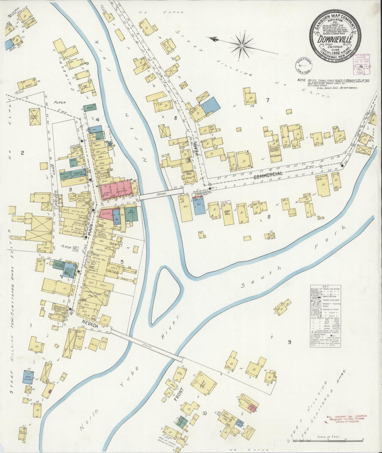 Sanborn Fire Insurance Map from Downieville, Sierra County, California (1902), Sheet #0001 - Historic Sanborn Fire Insurance Map Print, vintage old map wall art, antique decor, genealogy gift, California California map