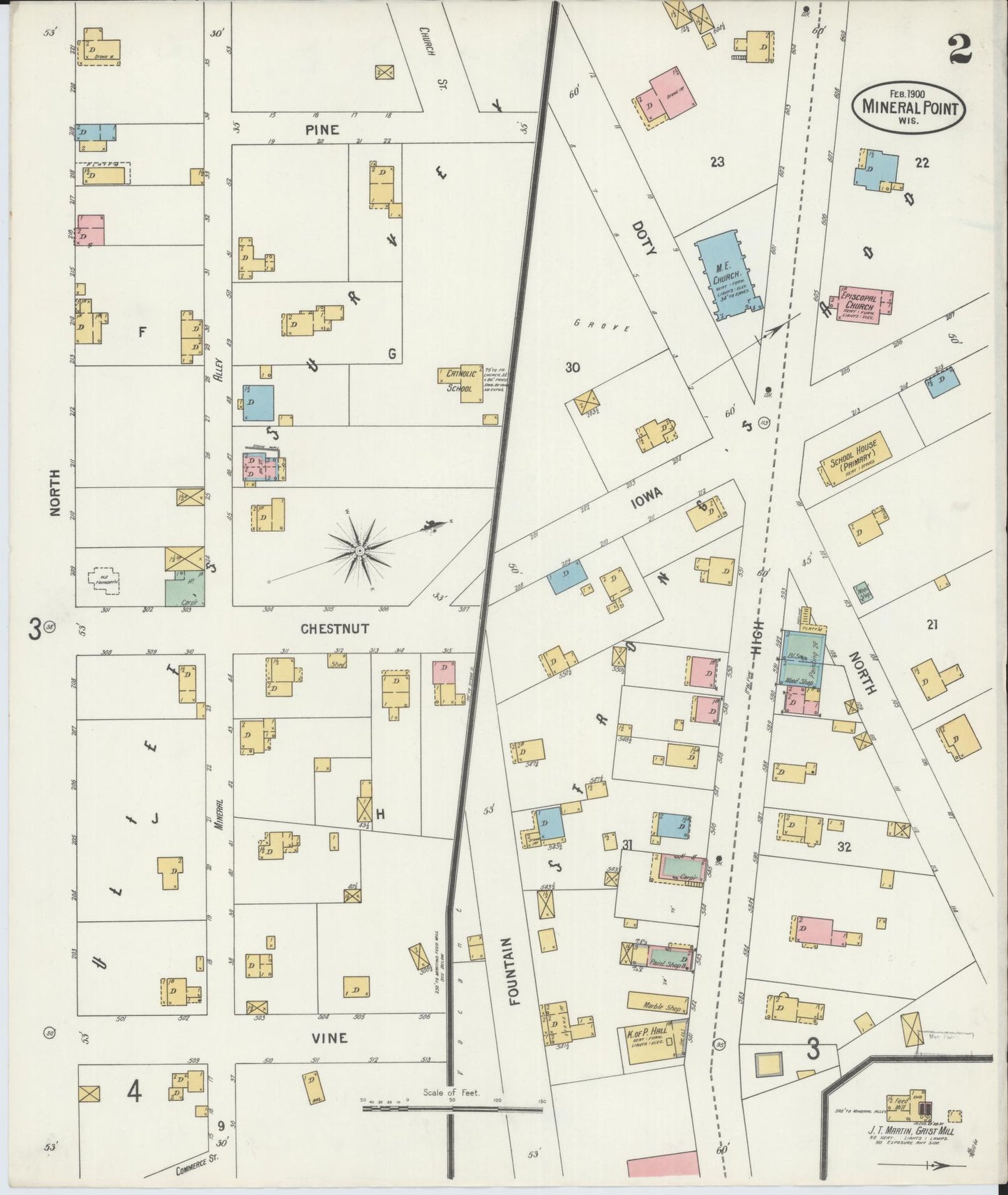 Sanborn Fire Insurance Map from Mineral Point, Iowa County, Wisconsin (1900), Sheet #0002 - Historic Sanborn Fire Insurance Map Print, vintage old map wall art, antique decor, genealogy gift, Wisconsin Wisconsin map