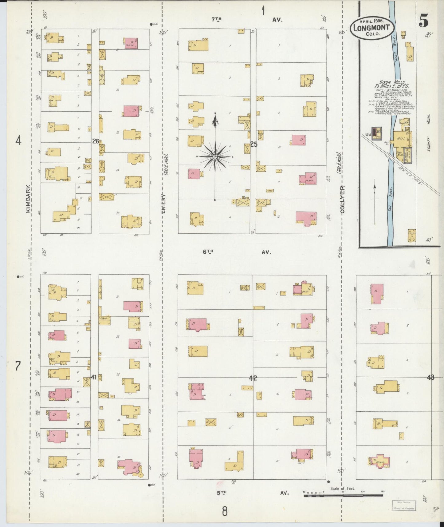 Sanborn Fire Insurance Map from Longmont, Boulder County, Colorado (1906), Sheet #0005 - Historic Sanborn Fire Insurance Map Print, vintage old map wall art, antique decor, genealogy gift, Colorado Colorado map