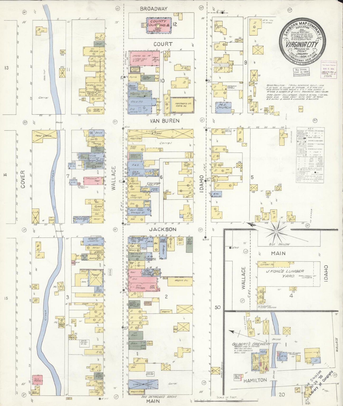 Sanborn Fire Insurance Map from Virginia City, Madison County, Montana (1904), Sheet #0001 - Historic Sanborn Fire Insurance Map Print, vintage old map wall art, antique decor, genealogy gift, Montana Montana map