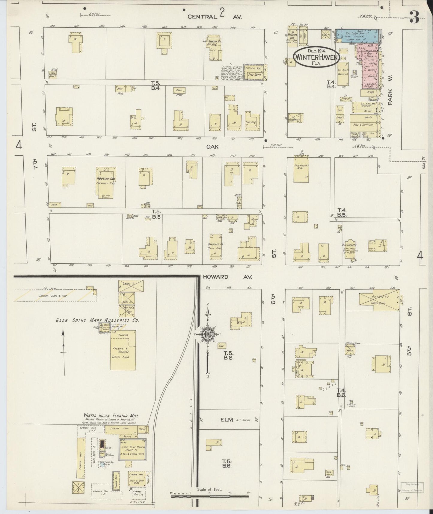 Sanborn Fire Insurance Map from Winter Haven, Polk County, Florida (1914), Sheet #0003 - Historic Sanborn Fire Insurance Map Print, vintage old map wall art, antique decor, genealogy gift, Florida Florida map