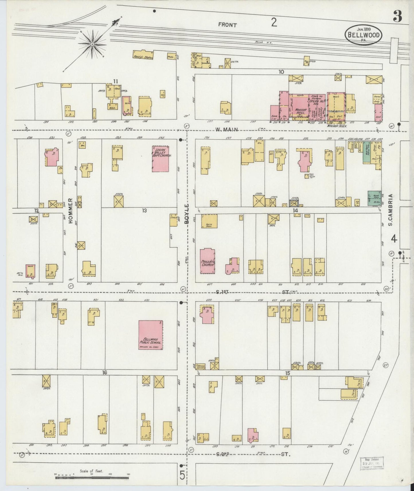 Sanborn Fire Insurance Map from Bellwood, Blair County, Pennsylvania (1899), Sheet #0003 - Historic Sanborn Fire Insurance Map Print, vintage old map wall art, antique decor, genealogy gift, Pennsylvania Pennsylvania map