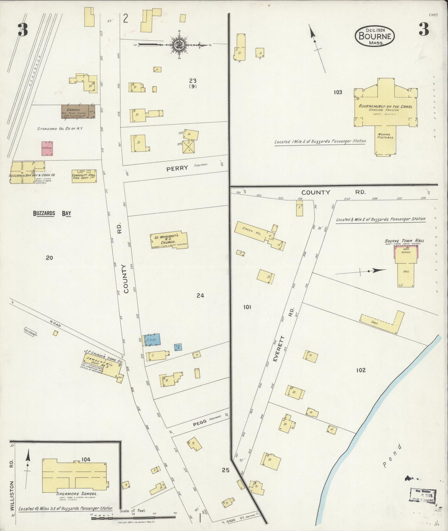 Sanborn Fire Insurance Map from Bourne, Barnstable County, Massachusetts (1924), Sheet #0003 - Historic Sanborn Fire Insurance Map Print, vintage old map wall art, antique decor, genealogy gift, Massachusetts Massachusetts map
