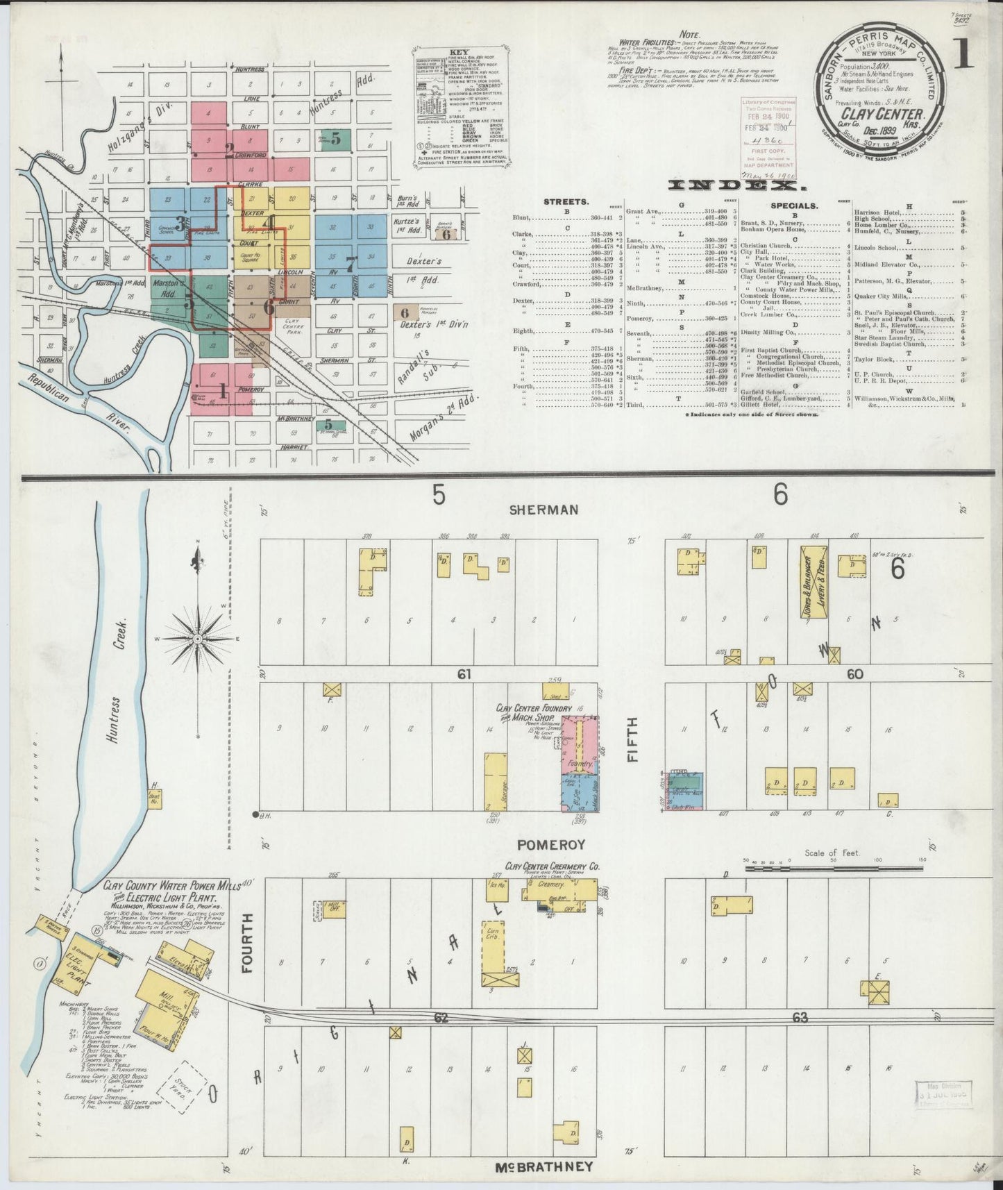 Sanborn Fire Insurance Map from Clay Center, Clay County, Kansas (1899), Sheet #0001 - Historic Sanborn Fire Insurance Map Print, vintage old map wall art, antique decor, genealogy gift, Kansas Kansas map
