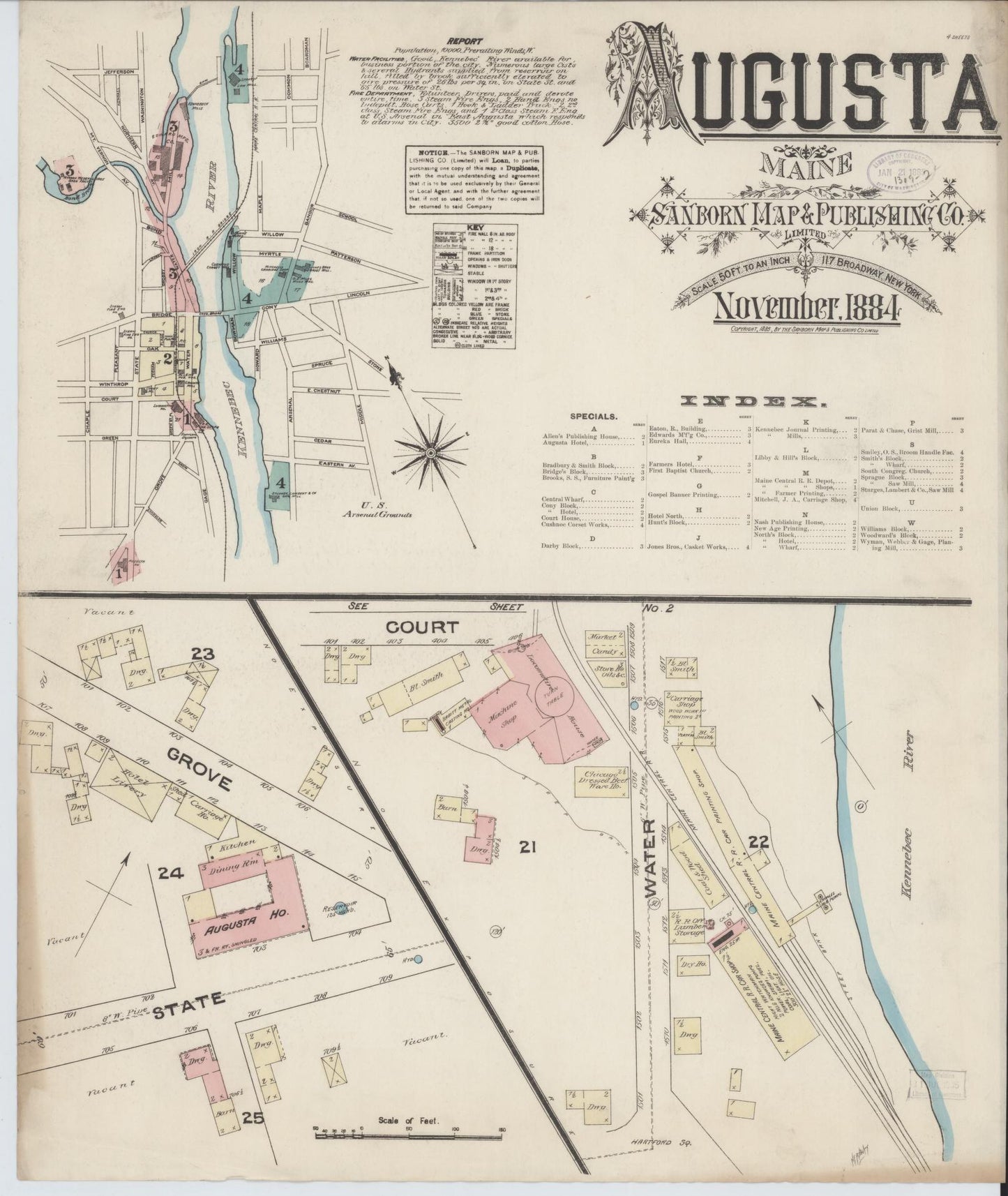 Sanborn Fire Insurance Map from Augusta, Kennebec County, Maine. (1884) – Historic Sanborn Fire Insurance Map Print