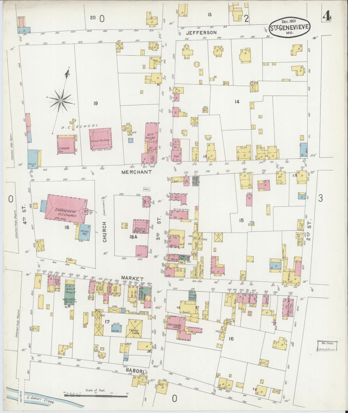 Sanborn Fire Insurance Map from Sainte Genevieve, Saint Genevieve County, Missouri (1901), Sheet #0004 - Complete Map Set gallery image, historic Sanborn map, vintage wall art, Missouri Missouri