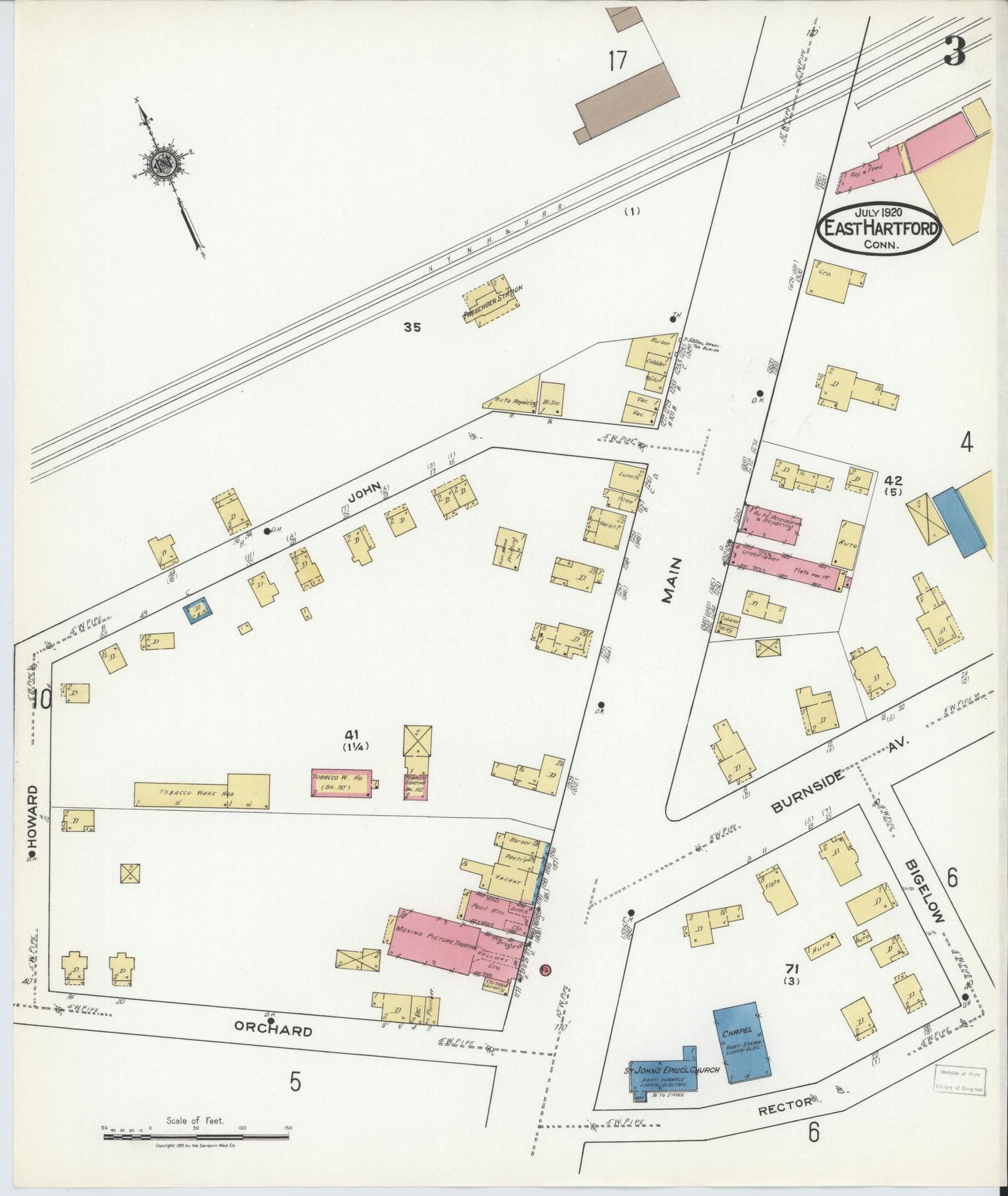 Sanborn Fire Insurance Map from East Hartford, Hartford County, Connecticut (1920), Sheet #0003 - Historic Sanborn Fire Insurance Map Print, vintage old map wall art, antique decor, genealogy gift, Connecticut Connecticut map