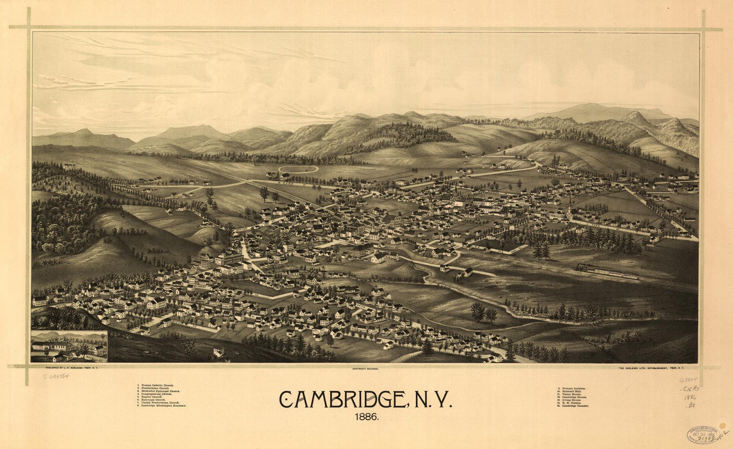 Cambridge, N.Y. 1886. (1886) – Historic Bird’s-Eye View Panorama Print