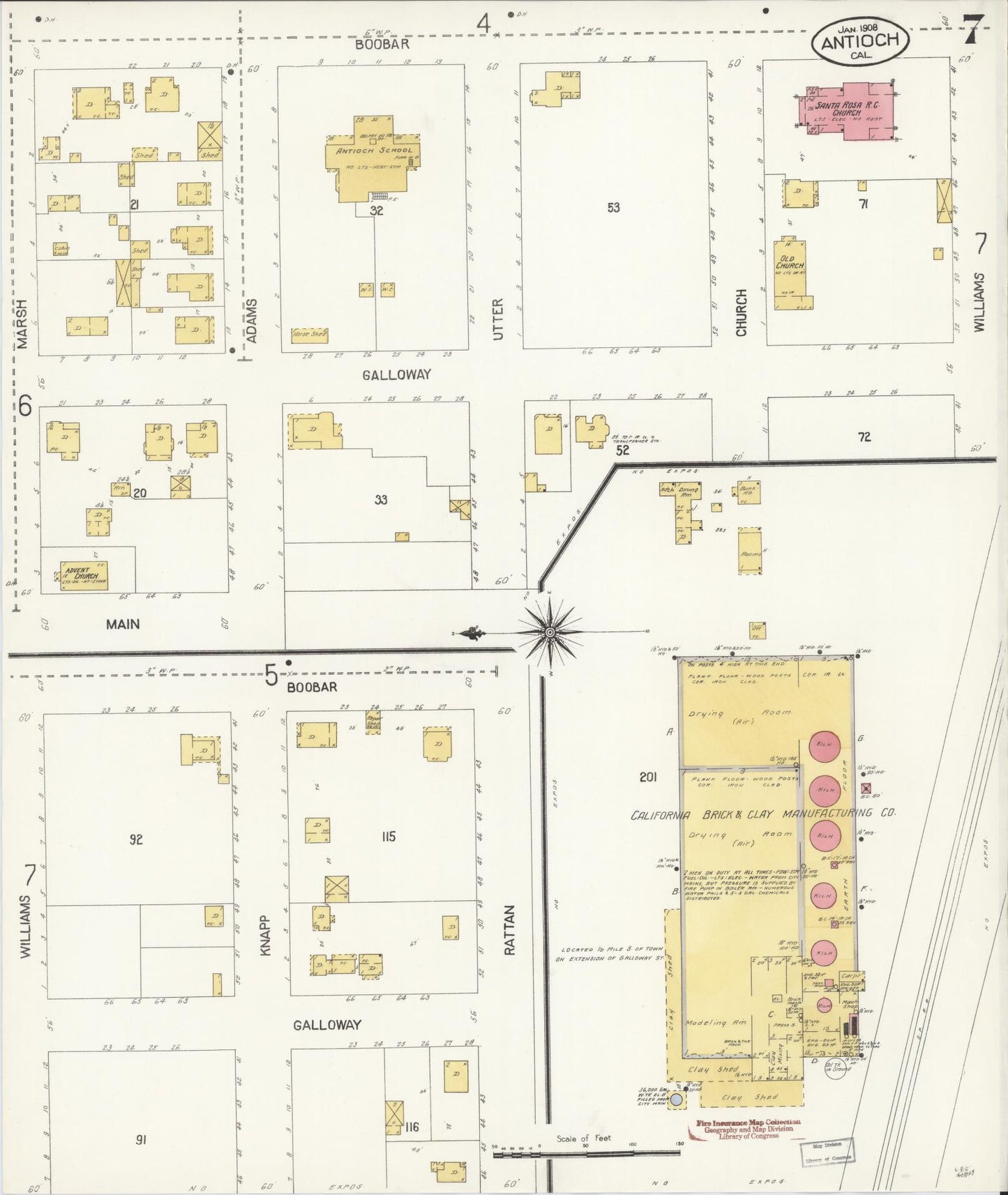 Sanborn Fire Insurance Map from Antioch, Contra Costa County, California (1908), Sheet #0007 - Historic Sanborn Fire Insurance Map Print, vintage old map wall art, antique decor, genealogy gift, California California map