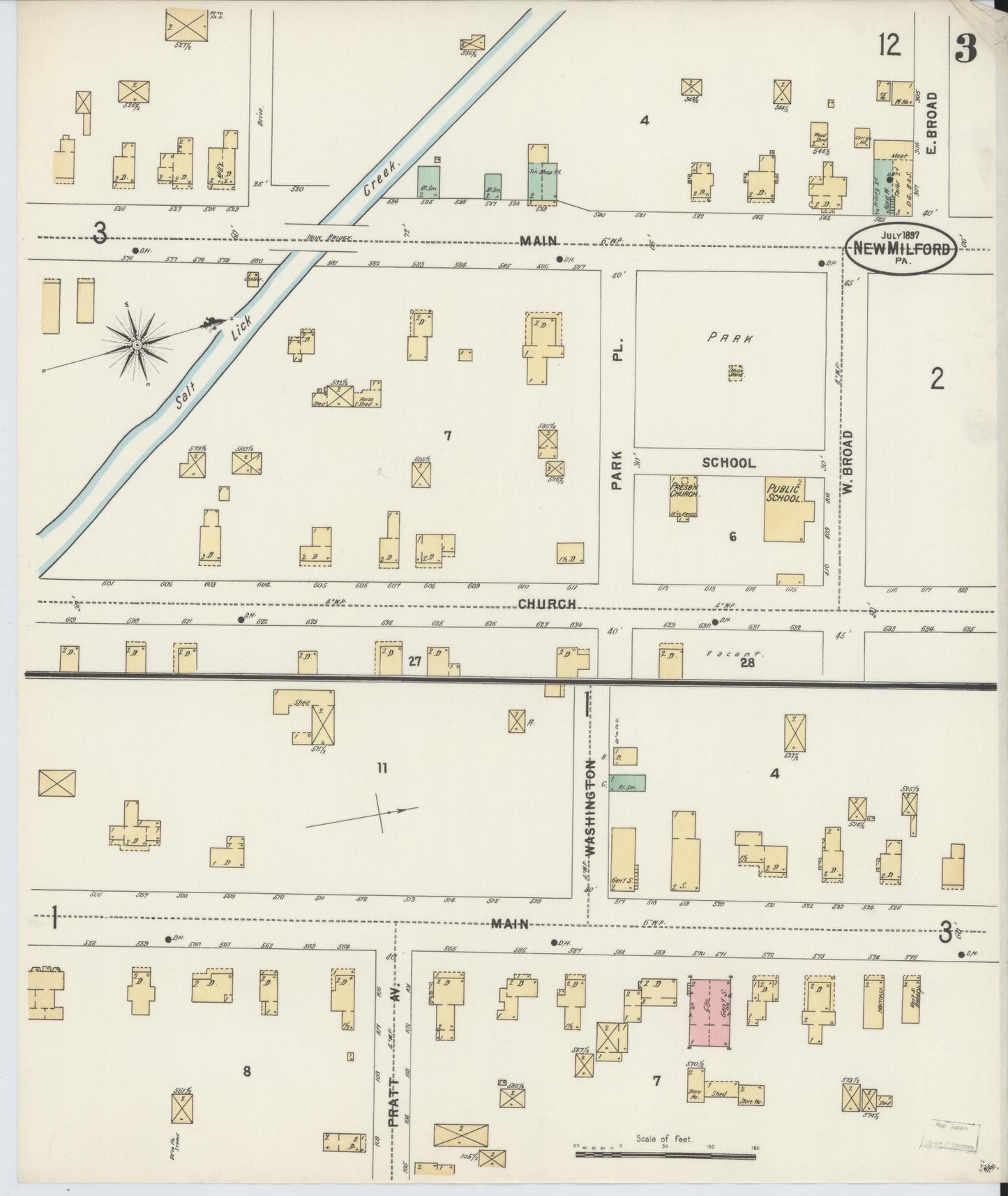 Sanborn Fire Insurance Map from New Milford, Susquehanna County, Pennsylvania (1897), Sheet #0003 - Complete Map Set gallery image, historic Sanborn map, vintage wall art, Pennsylvania Pennsylvania