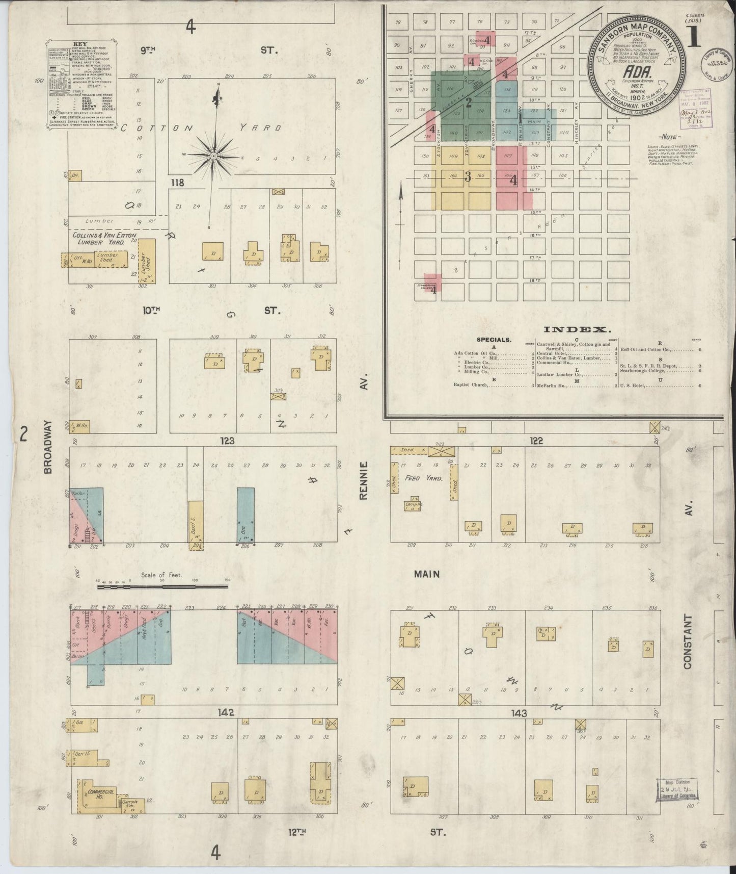 Sanborn Fire Insurance Map from Ada, Pontotoc County, Oklahoma (1902), Sheet #0001 - Historic Sanborn Fire Insurance Map Print, vintage old map wall art, antique decor, genealogy gift, Oklahoma Oklahoma map
