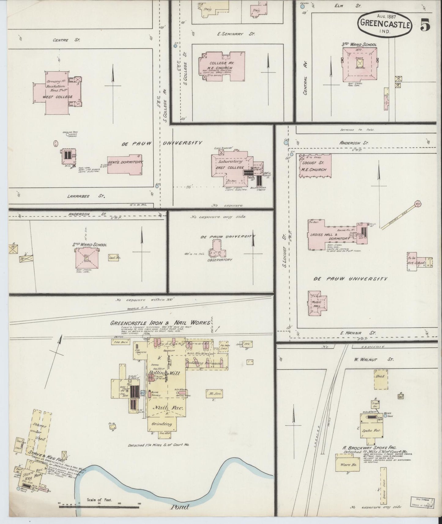 Sanborn Fire Insurance Map from Greencastle, Putnam County, Indiana (1887), Sheet #0005 - Complete Map Set gallery image, historic Sanborn map, vintage wall art, Indiana Indiana