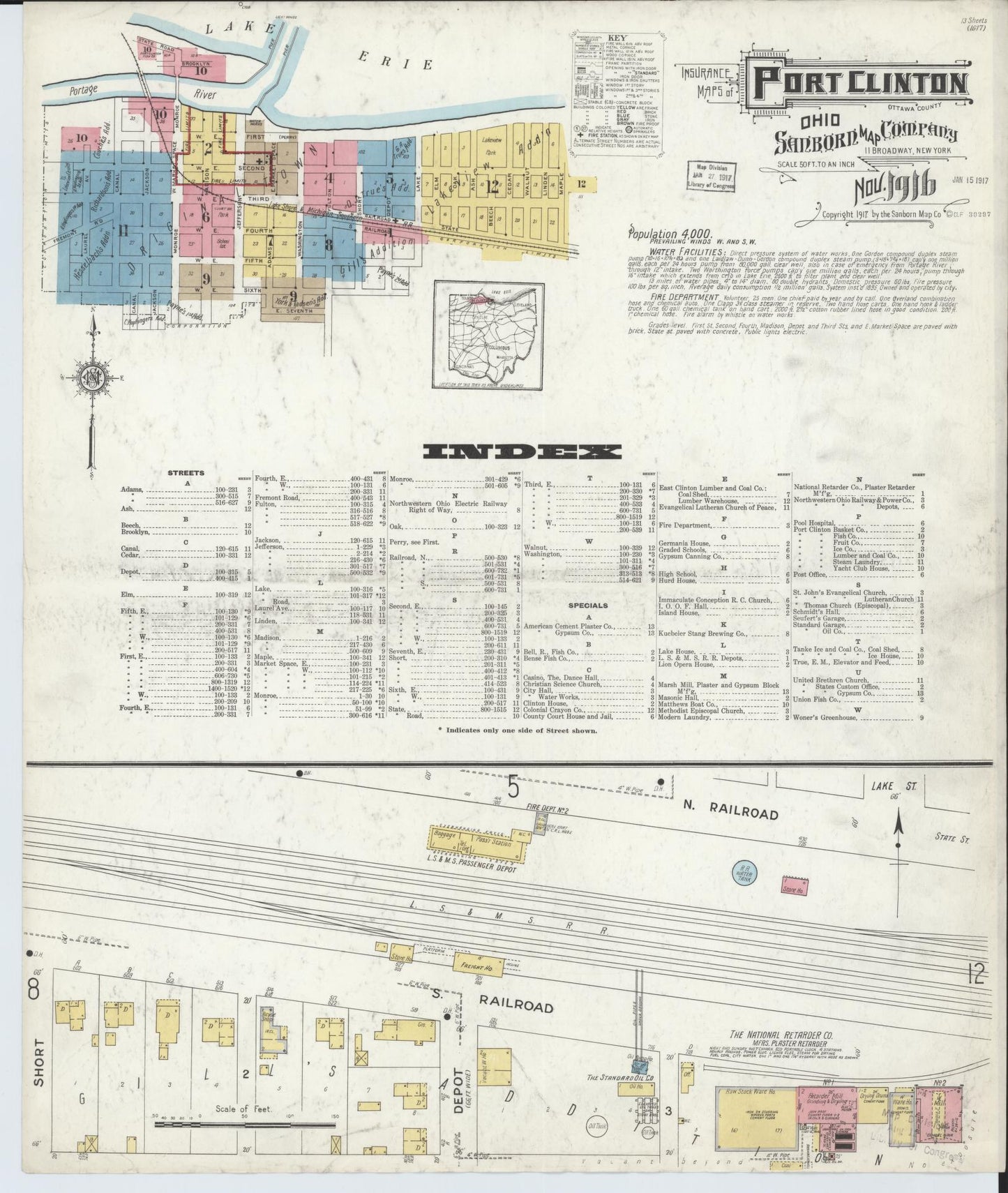 Sanborn Fire Insurance Map from Port Clinton, Ottawa County, Ohio (1916), Sheet #0001 - Historic Sanborn Fire Insurance Map Print, vintage old map wall art, antique decor, genealogy gift, Ohio Ohio map