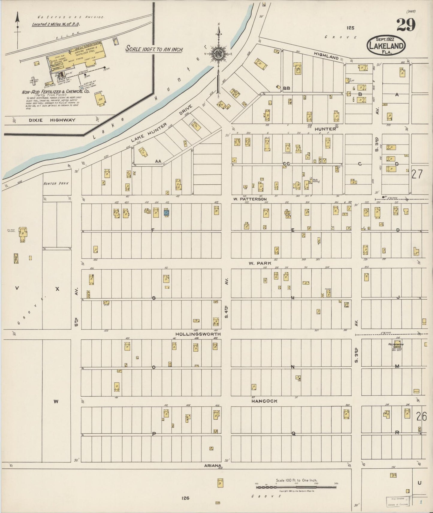 Sanborn Fire Insurance Map from Lakeland, Polk County, Florida (1922), Sheet #0029 - Complete Map Set gallery image, historic Sanborn map, vintage wall art, Florida Florida
