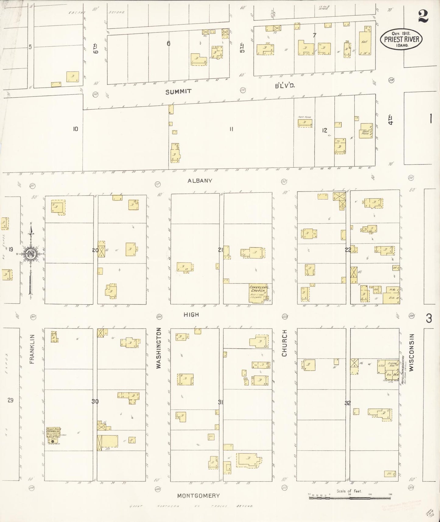 Sanborn Fire Insurance Map from Priest River, Bonner County, Idaho (1912), Sheet #0002 - Historic Sanborn Fire Insurance Map Print, vintage old map wall art, antique decor, genealogy gift, Idaho Idaho map