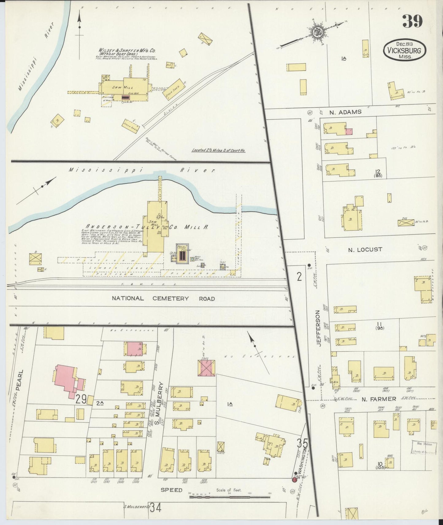 Sanborn Fire Insurance Map from Vicksburg, Warren County, Mississippi (1913), Sheet #0039 - Historic Sanborn Fire Insurance Map Print, vintage old map wall art, antique decor, genealogy gift, Mississippi Mississippi map