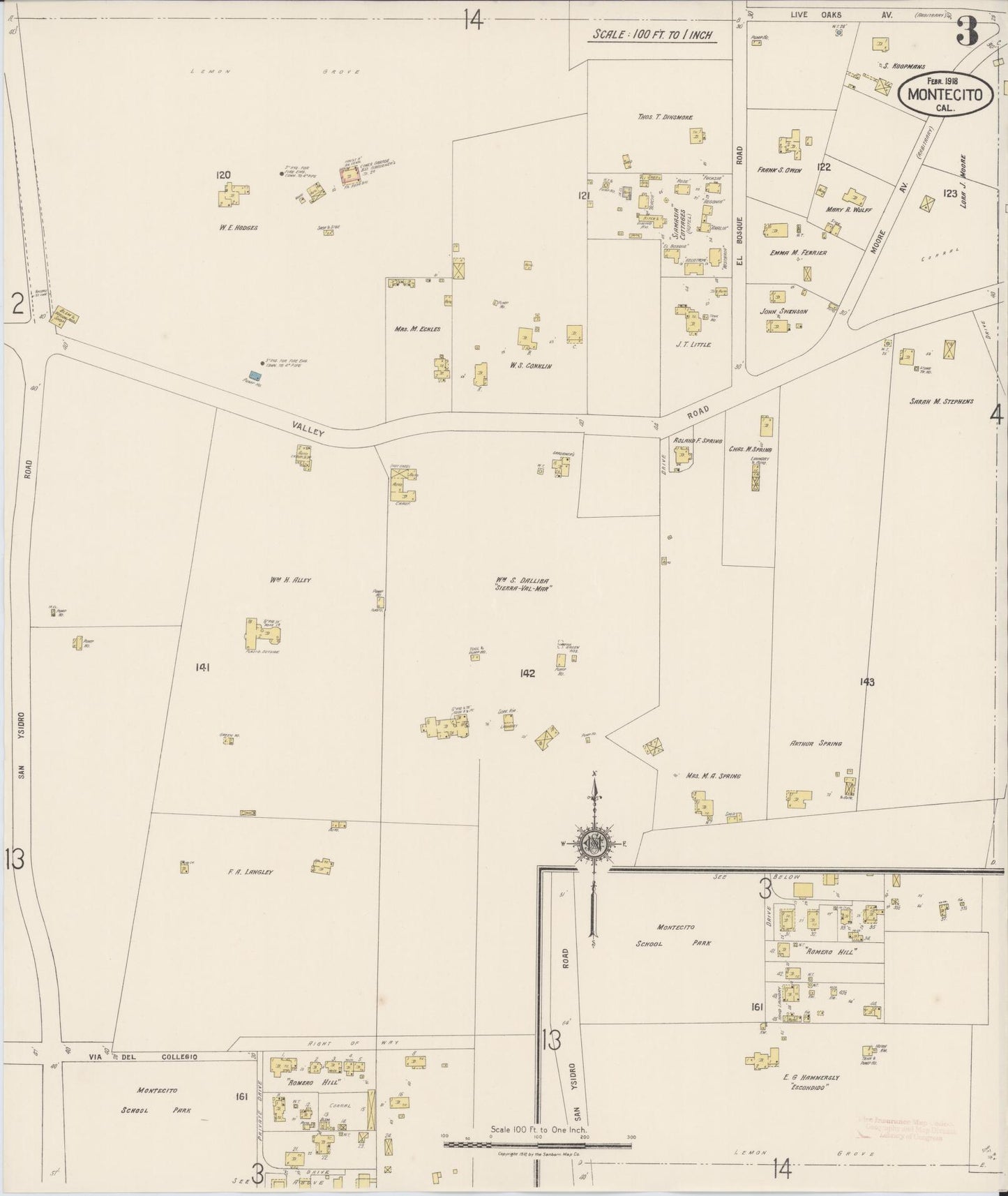 Sanborn Fire Insurance Map from Montecito, Santa Barbara County, California (1918), Sheet #0003 - Historic Sanborn Fire Insurance Map Print, vintage old map wall art, antique decor, genealogy gift, California California map