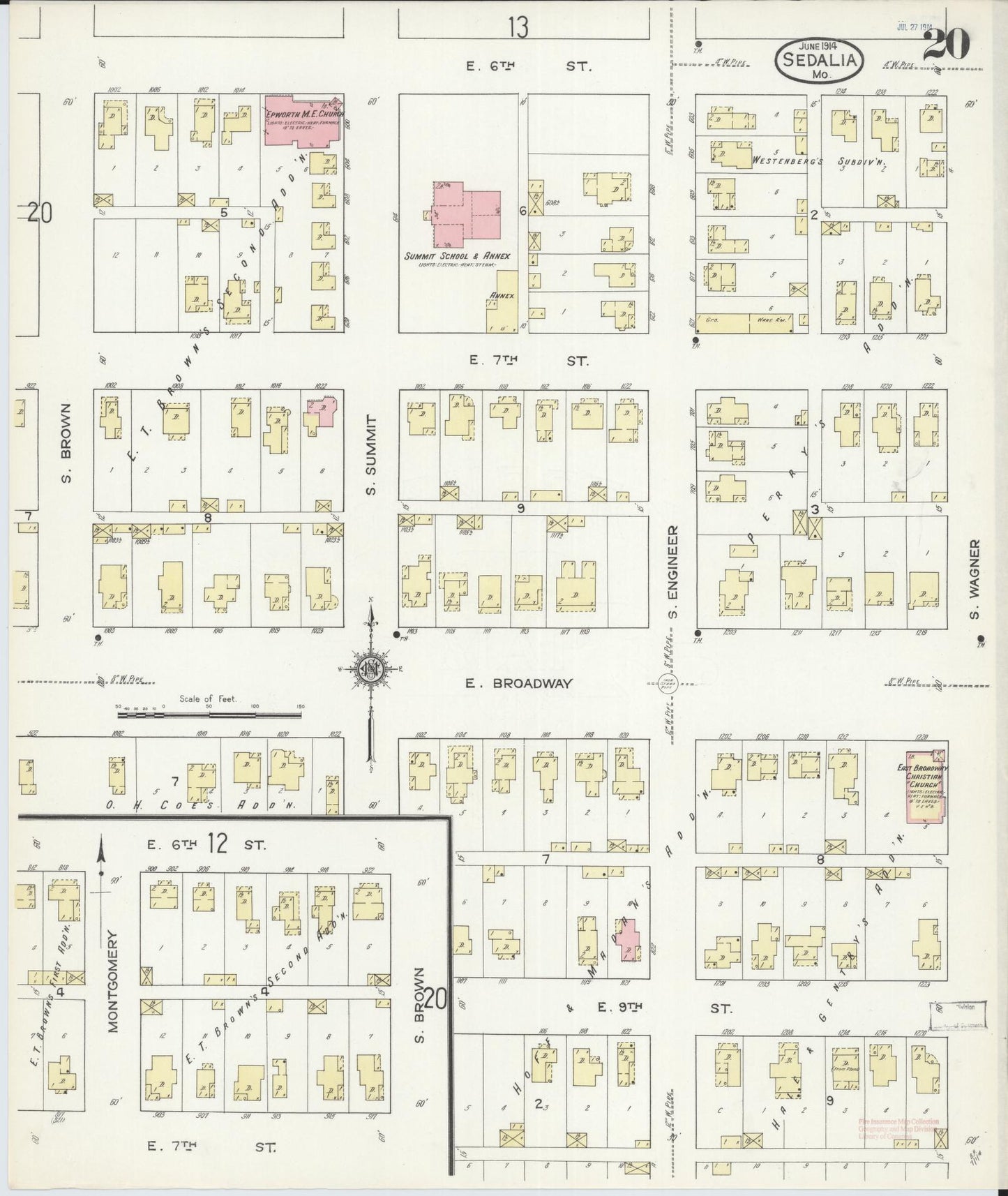 Sanborn Fire Insurance Map from Sedalia, Pettis County, Missouri (1914), Sheet #0020 - Historic Sanborn Fire Insurance Map Print, vintage old map wall art, antique decor, genealogy gift, Missouri Missouri map