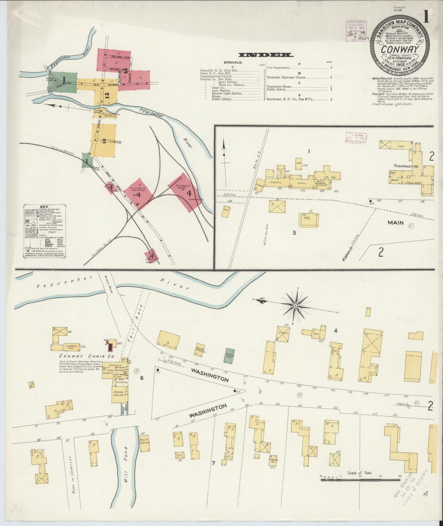Sanborn Fire Insurance Map from Conway, Carroll County, New Hampshire. (1908) – Historic Sanborn Fire Insurance Map Print