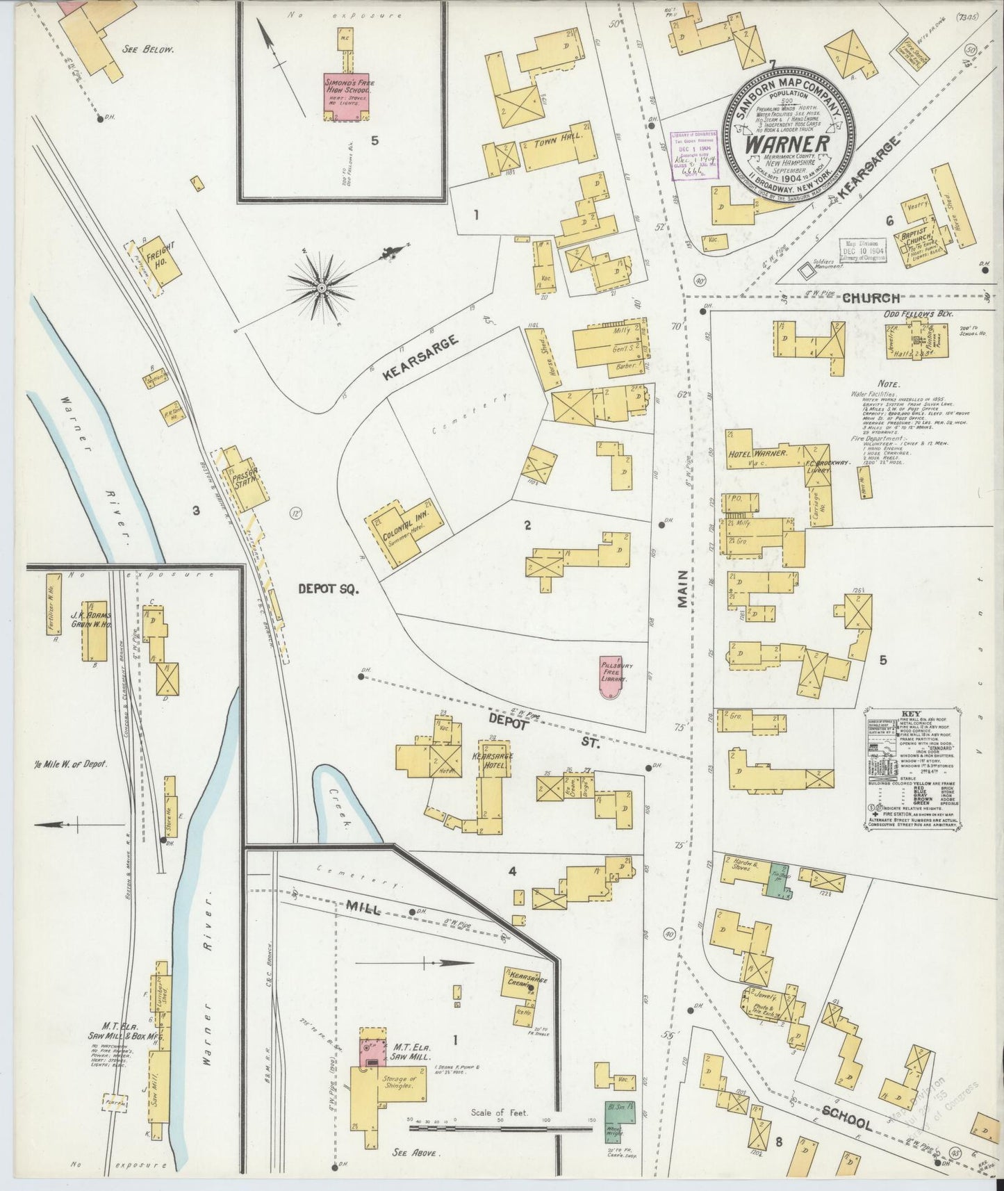 Sanborn Fire Insurance Map from Warner, Sullivan County, New Hampshire. (1904) – Historic Sanborn Fire Insurance Map Print
