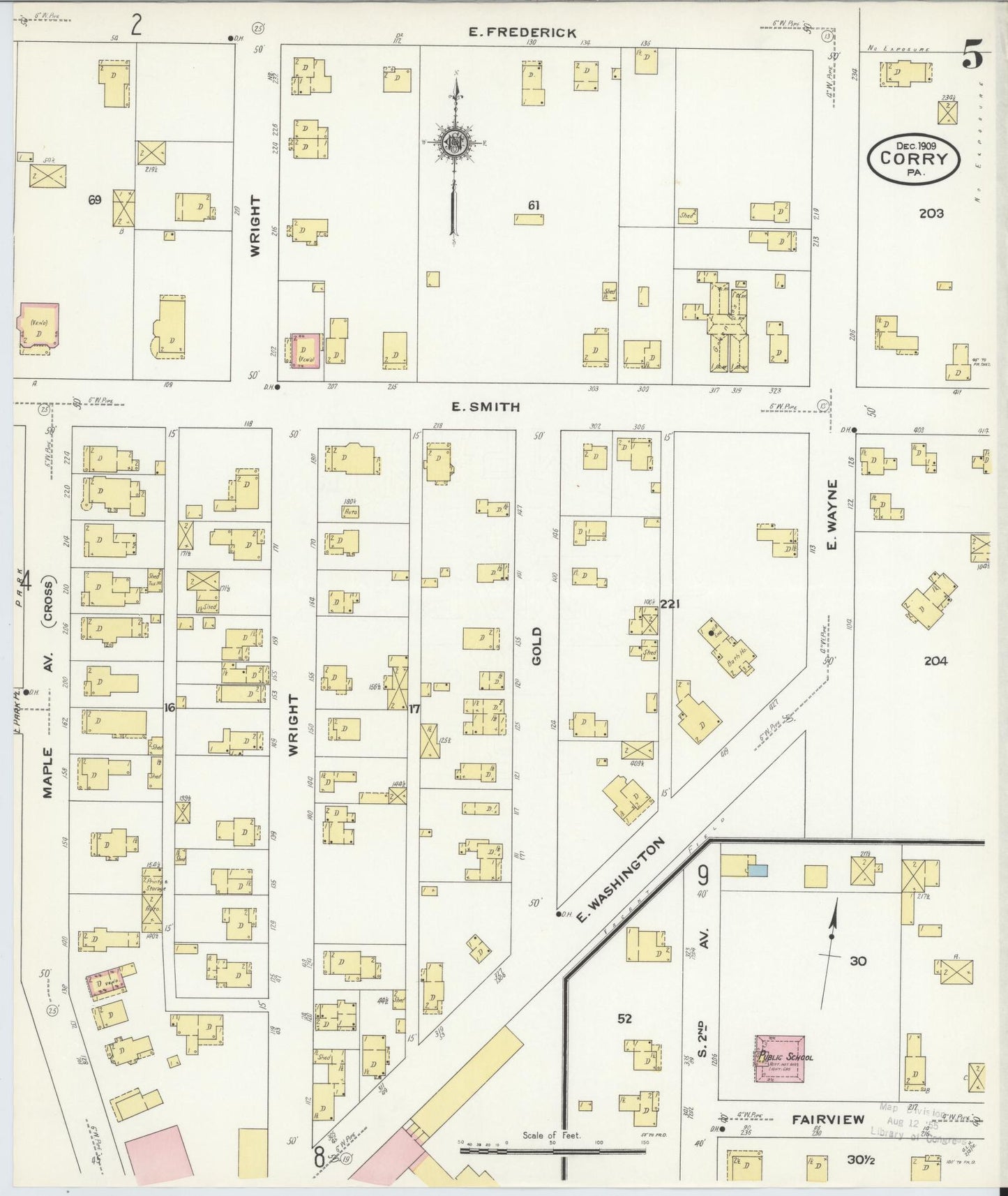 Sanborn Fire Insurance Map from Corry, Erie County, Pennsylvania (1909), Sheet #0005 - Historic Sanborn Fire Insurance Map Print, vintage old map wall art, antique decor, genealogy gift, Pennsylvania Pennsylvania map