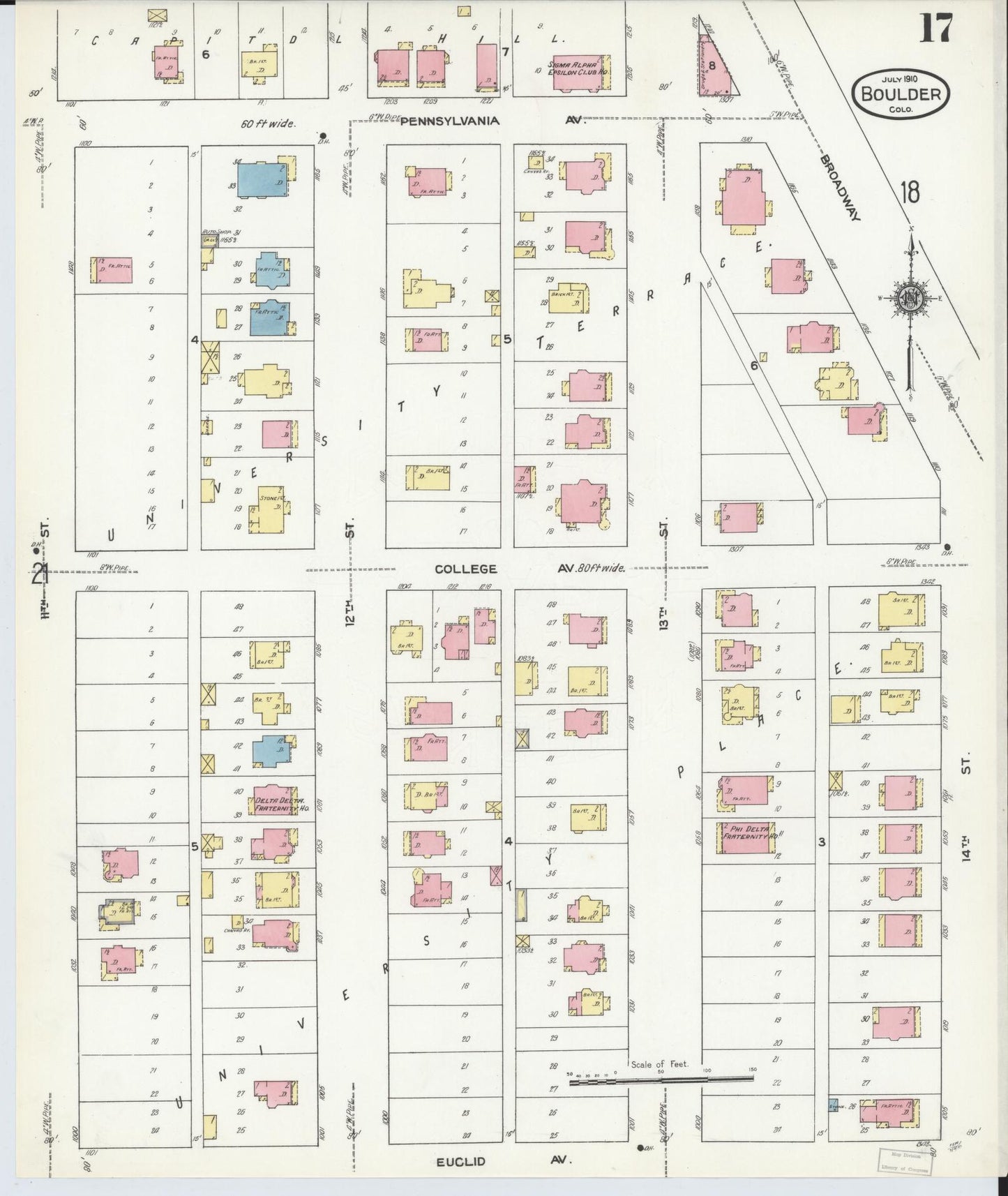 Sanborn Fire Insurance Map from Boulder, Boulder County, Colorado (1910), Sheet #0017 - Historic Sanborn Fire Insurance Map Print, vintage old map wall art, antique decor, genealogy gift, Colorado Colorado map