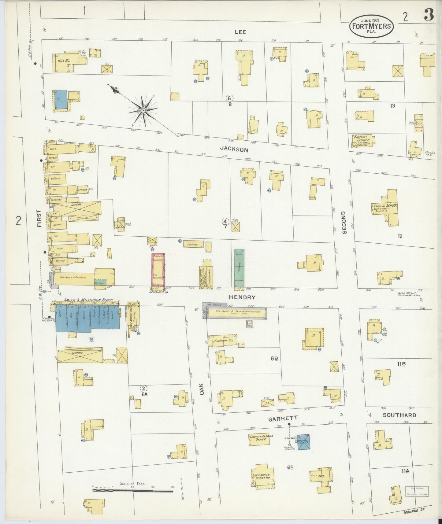 Sanborn Fire Insurance Map from Fort Myers, Lee County, Florida (1908), Sheet #0003 - Complete Map Set gallery image, historic Sanborn map, vintage wall art, Florida Florida