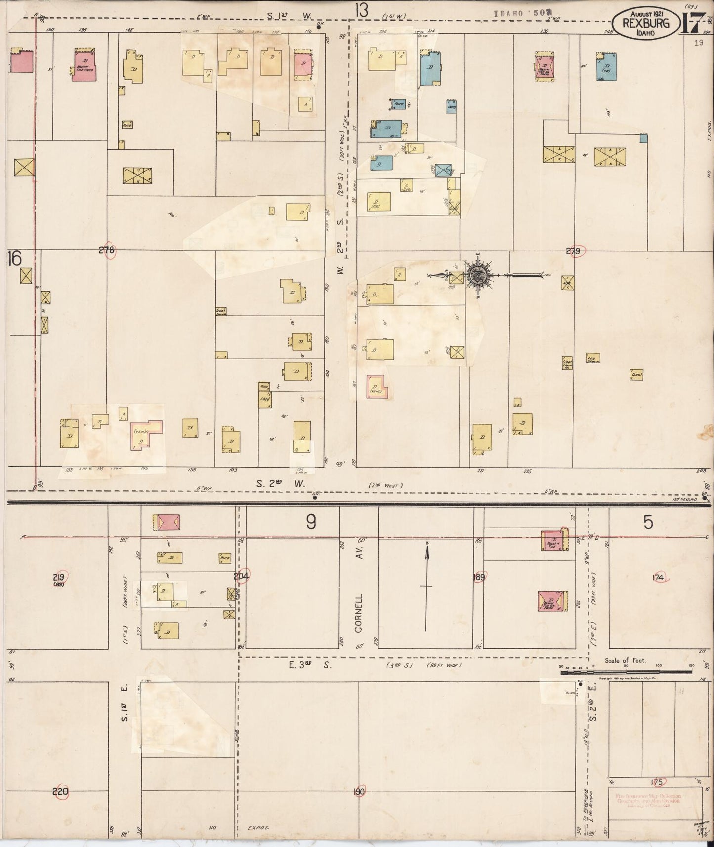 Sanborn Fire Insurance Map from Rexburg, Madison County, Idaho (1943), Sheet #0017 - Historic Sanborn Fire Insurance Map Print, vintage old map wall art, antique decor, genealogy gift, Idaho Idaho map