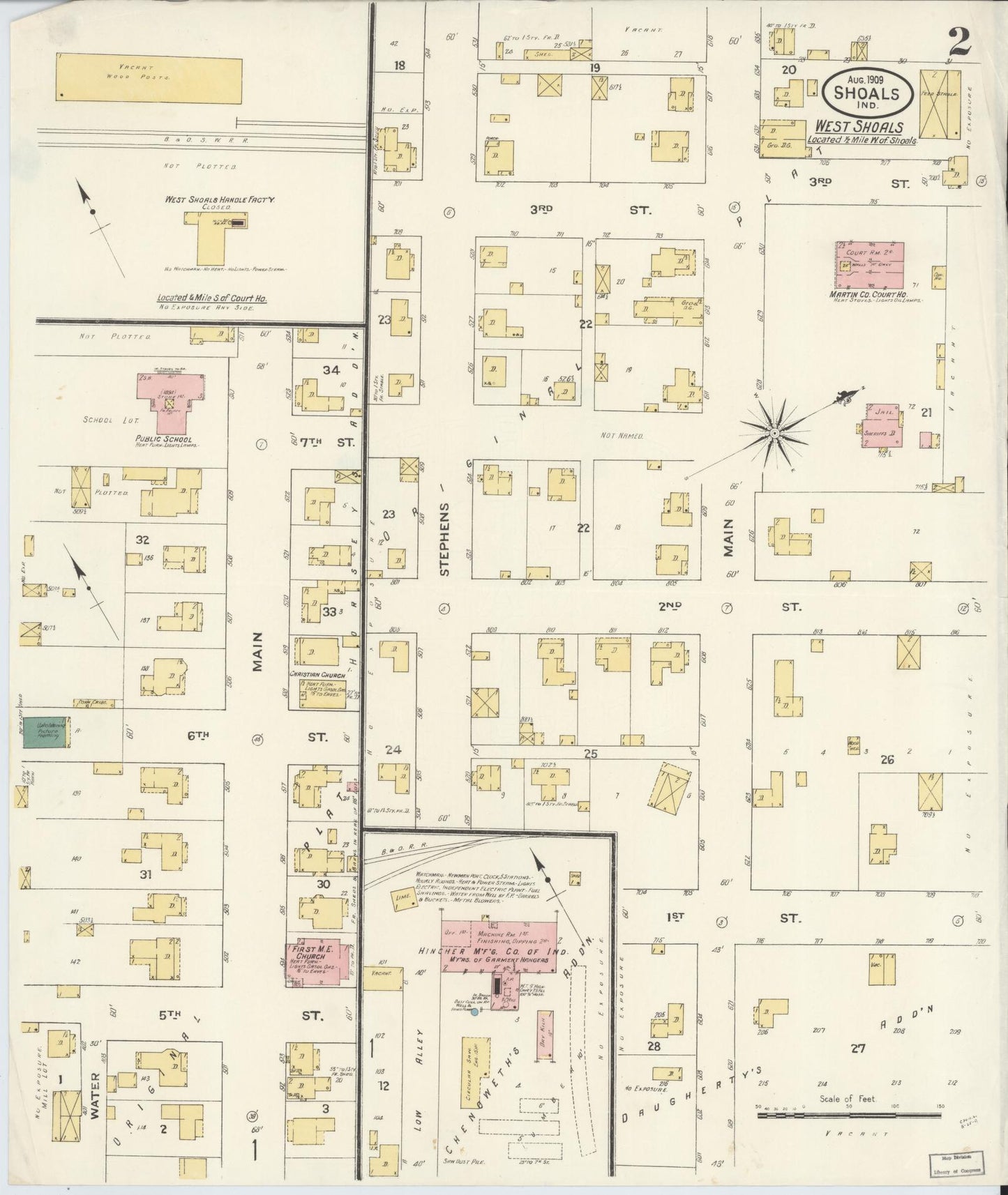 Sanborn Fire Insurance Map from Shoals, Martin County, Indiana (1909), Sheet #0002 - Complete Map Set gallery image, historic Sanborn map, vintage wall art, Indiana Indiana