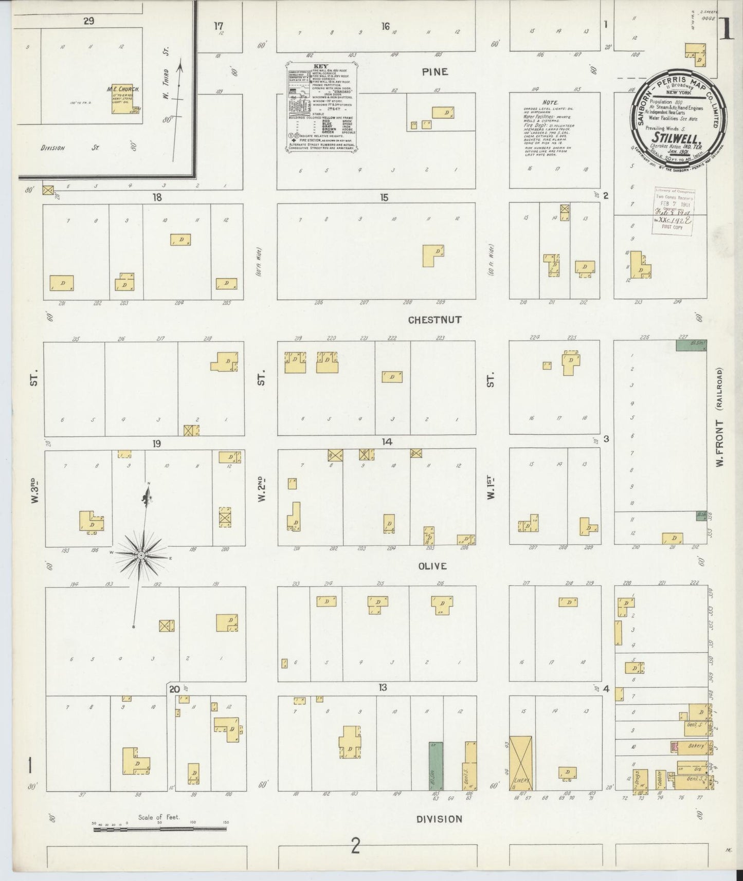 Sanborn Fire Insurance Map from Stillwell, Adair County, Oklahoma (1901), Sheet #0001 - Historic Sanborn Fire Insurance Map Print, vintage old map wall art, antique decor, genealogy gift, Oklahoma Oklahoma map