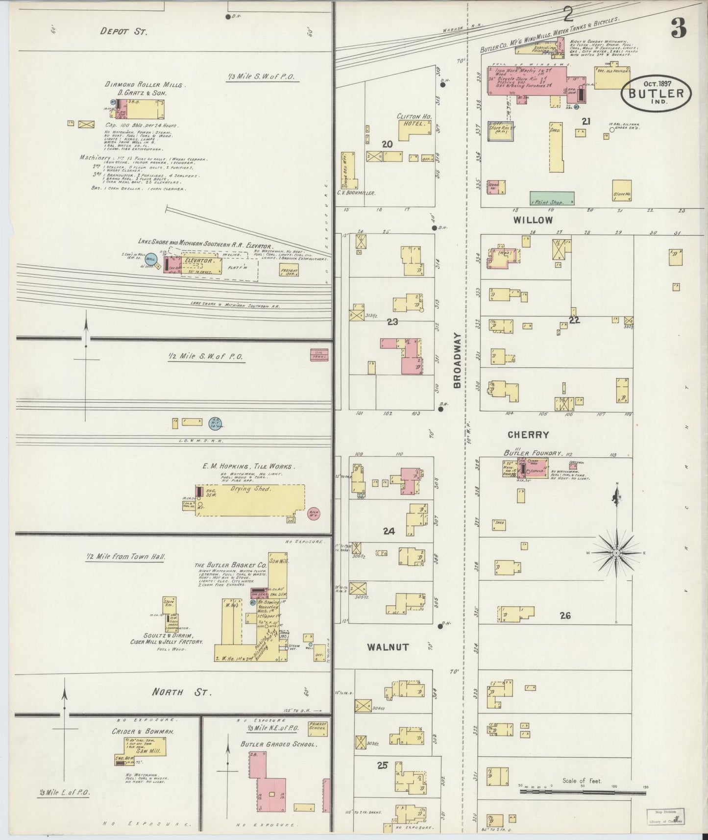 Sanborn Fire Insurance Map from Butler, De Kalb County, Indiana (1897), Sheet #0003 - Complete Map Set gallery image, historic Sanborn map, vintage wall art, Indiana Indiana