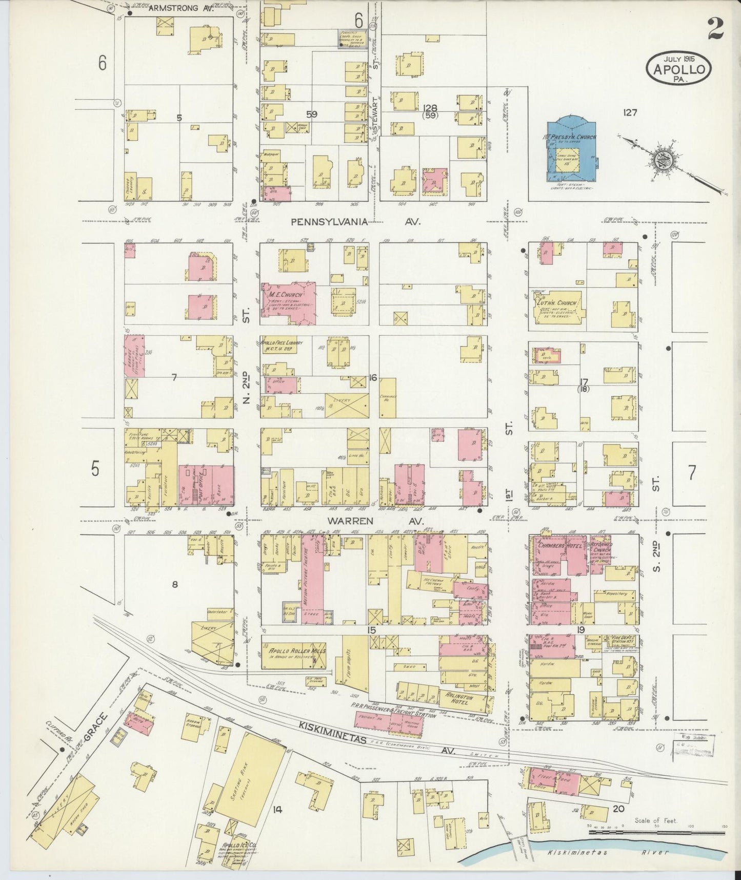 Sanborn Fire Insurance Map from Apollo, Armstrong County, Pennsylvania (1915), Sheet #0002 - Historic Sanborn Fire Insurance Map Print, vintage old map wall art, antique decor, genealogy gift, Pennsylvania Pennsylvania map