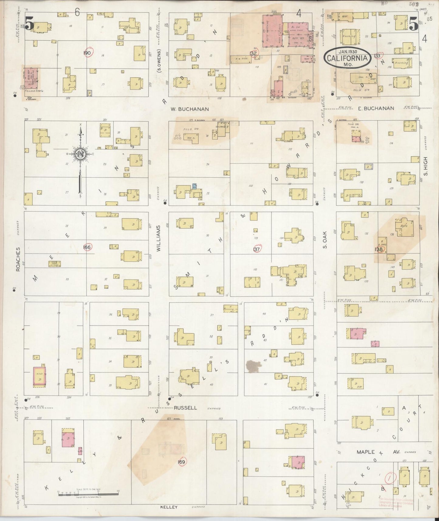 Sanborn Fire Insurance Map from California, Moniteau County, Missouri (1938), Sheet #0005 - Historic Sanborn Fire Insurance Map Print, vintage old map wall art, antique decor, genealogy gift, Missouri Missouri map