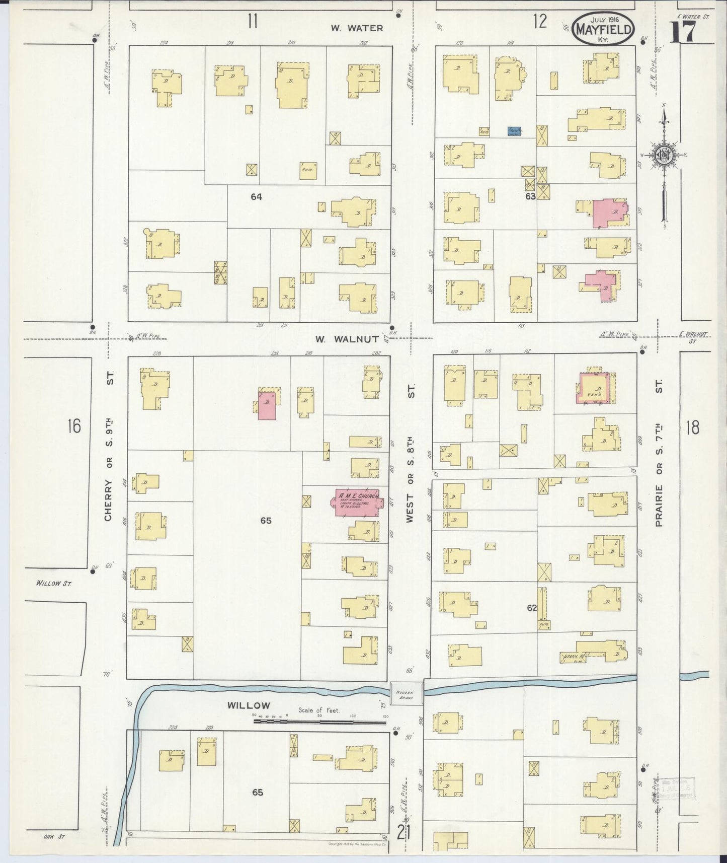 Sanborn Fire Insurance Map from Mayfield, Graves County, Kentucky (1916), Sheet #0017 - Historic Sanborn Fire Insurance Map Print, vintage old map wall art, antique decor, genealogy gift, Kentucky Kentucky map