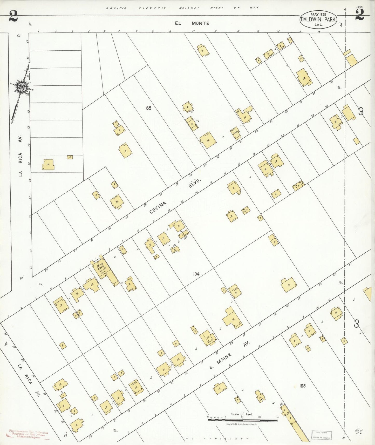 Sanborn Fire Insurance Map from Baldwin Park, Los Angeles County, California (1925), Sheet #0002 - Historic Sanborn Fire Insurance Map Print, vintage old map wall art, antique decor, genealogy gift, California California map